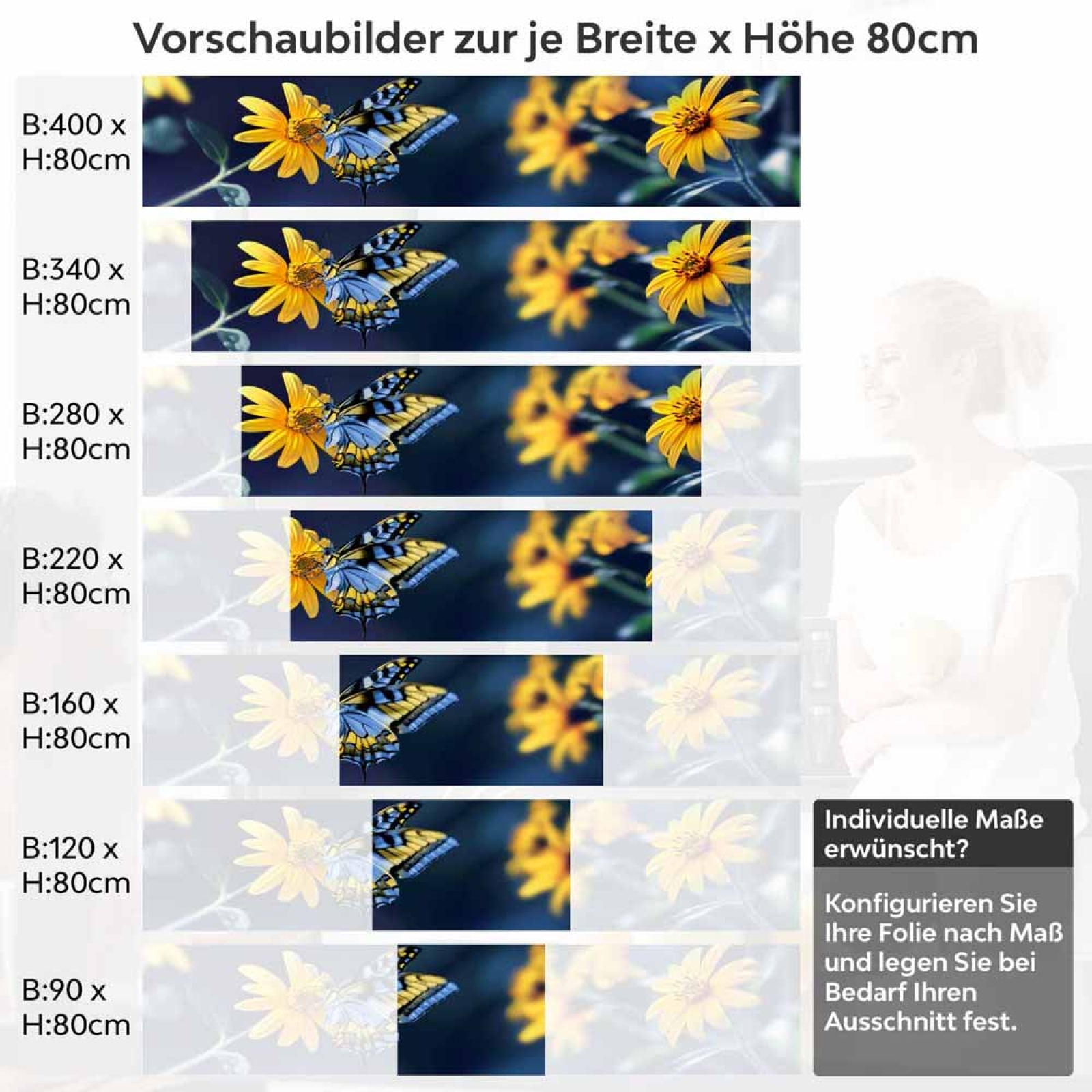 Küchenrückwand Folie Sonnenauge & Schmetterling Höhe 80cm