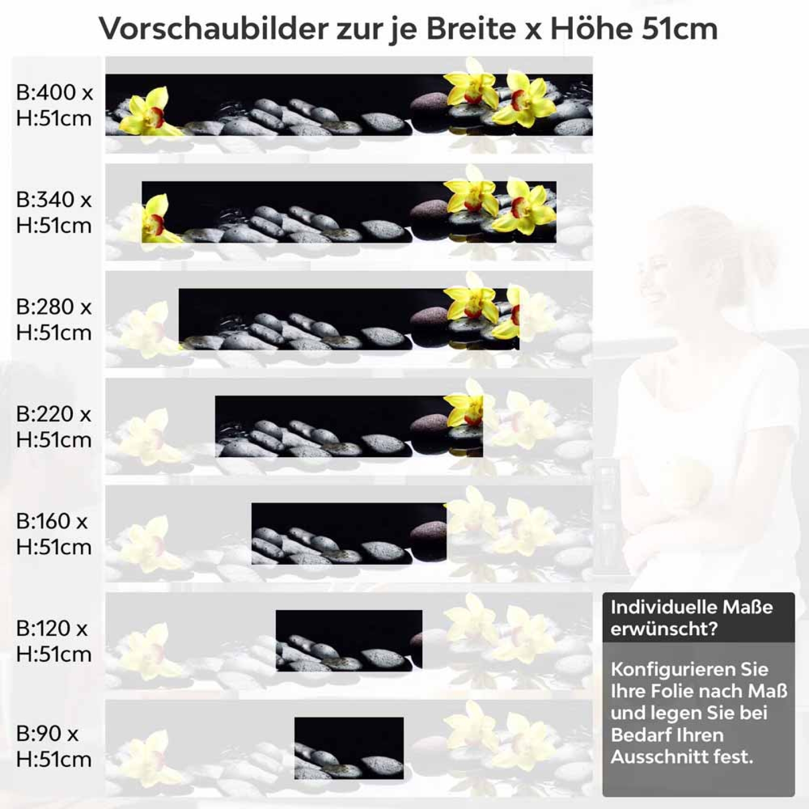 Küchenrückwand Folie gelbe Orchideen Höhe 51cm