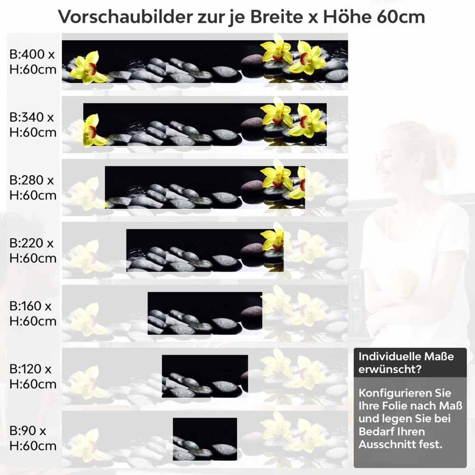 Küchenrückwand Folie gelbe Orchideen Höhe 60cm