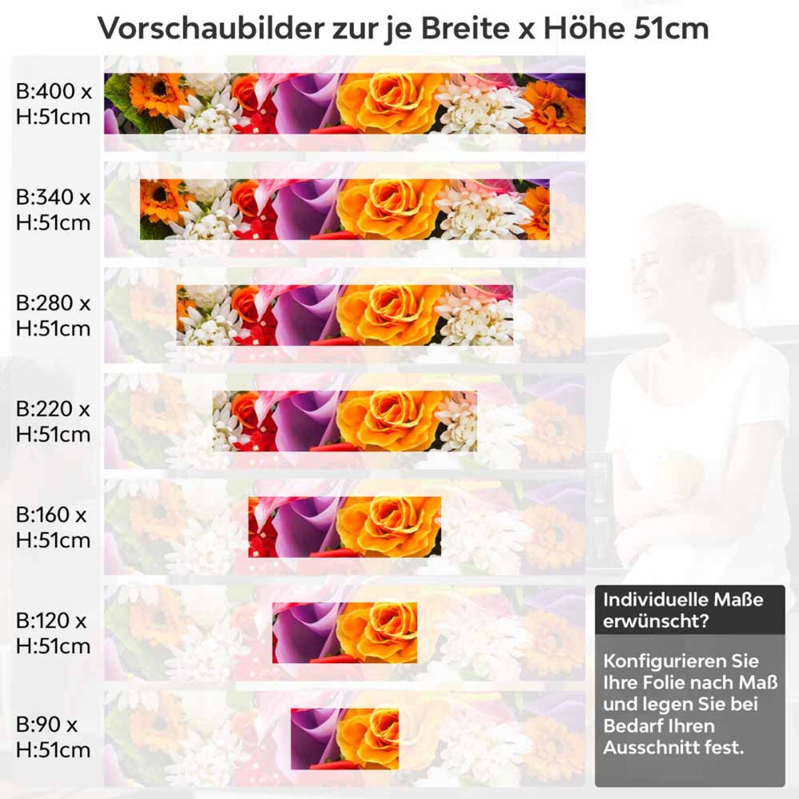 Küchenrückwand Folie farbenfrohe Blumen Höhe 51cm