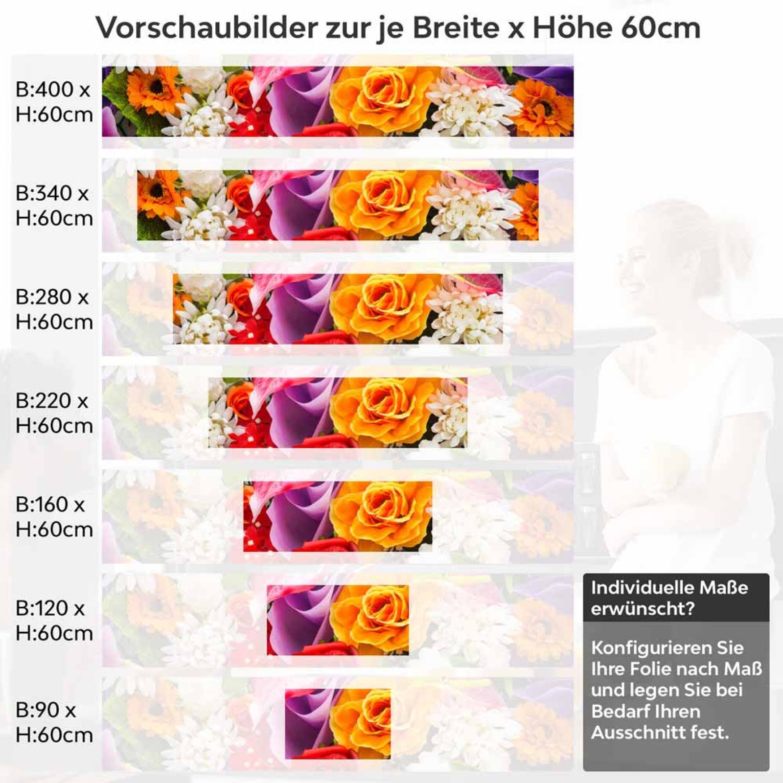 Küchenrückwand Folie farbenfrohe Blumen Höhe 60cm
