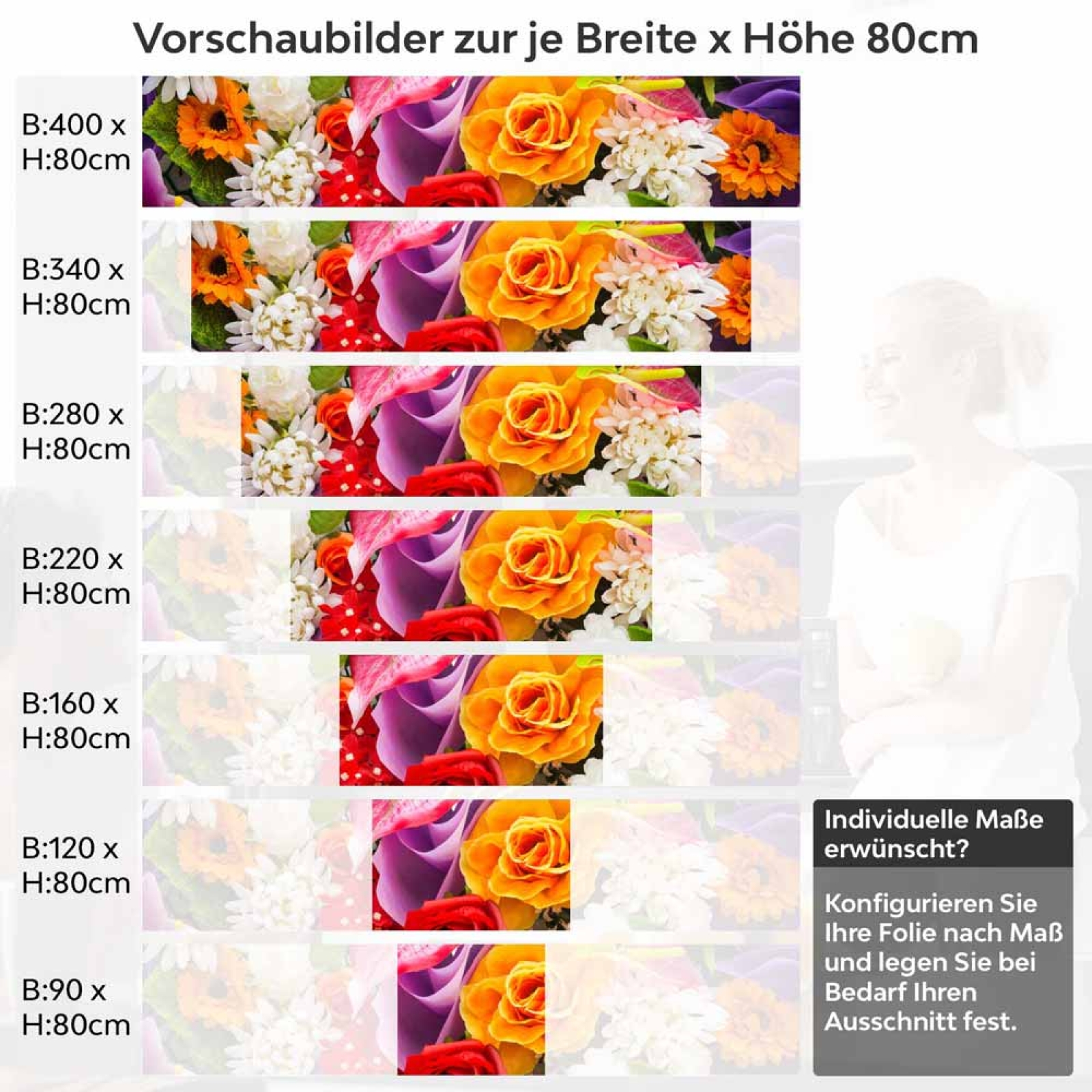 Küchenrückwand Folie farbenfrohe Blumen Höhe 80cm
