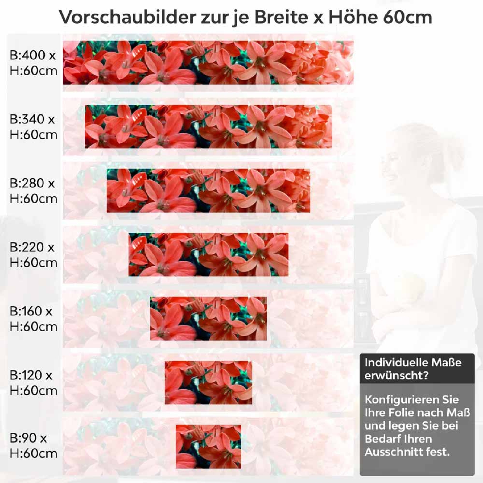 Küchenrückwand Folie rotes Blütenmeer Höhe 60cm