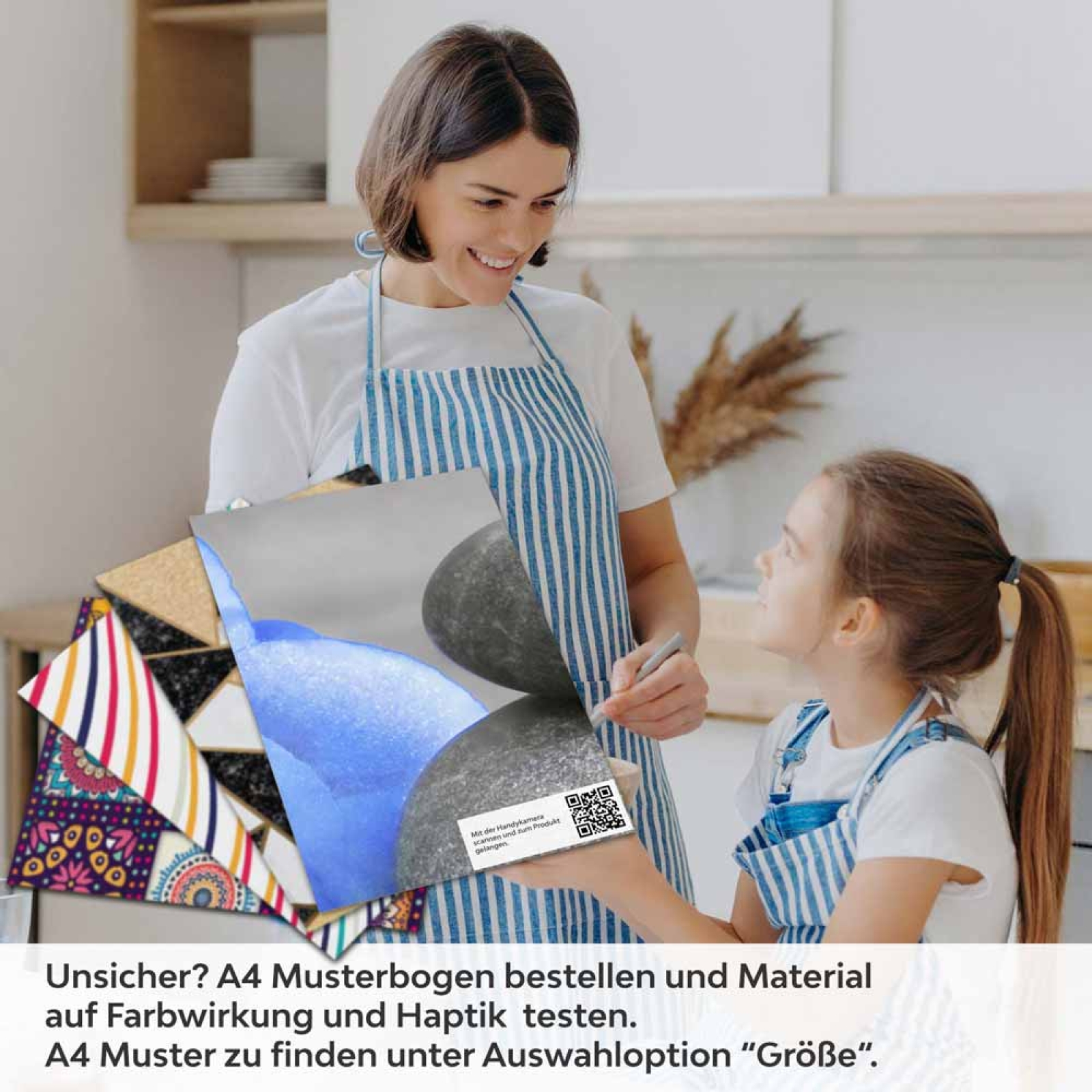 Küchenrückwand Folie blaue Blumen Zen SPA Steine A4 Muster