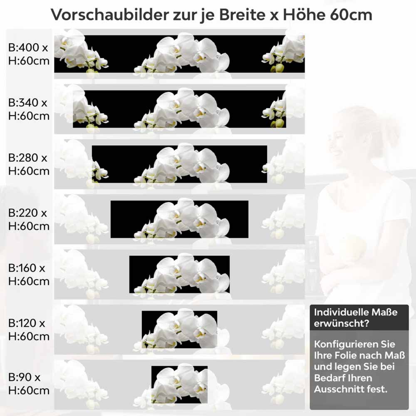 Küchenrückwand Folie weiße Orchideen - Modernes Design mit edlen Akzenten Höhe 60cm