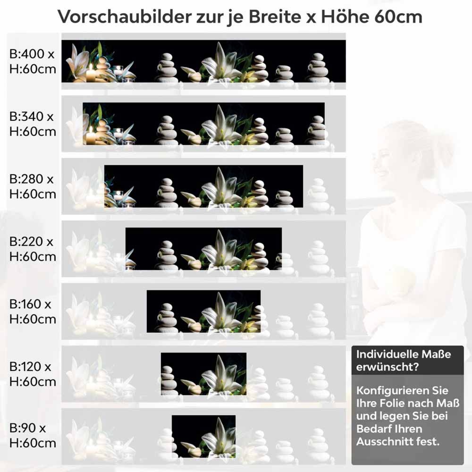 Küchenrückwand Folie asiatische Harmonie - Zen-Motiv mit Lilien Höhe 60cm