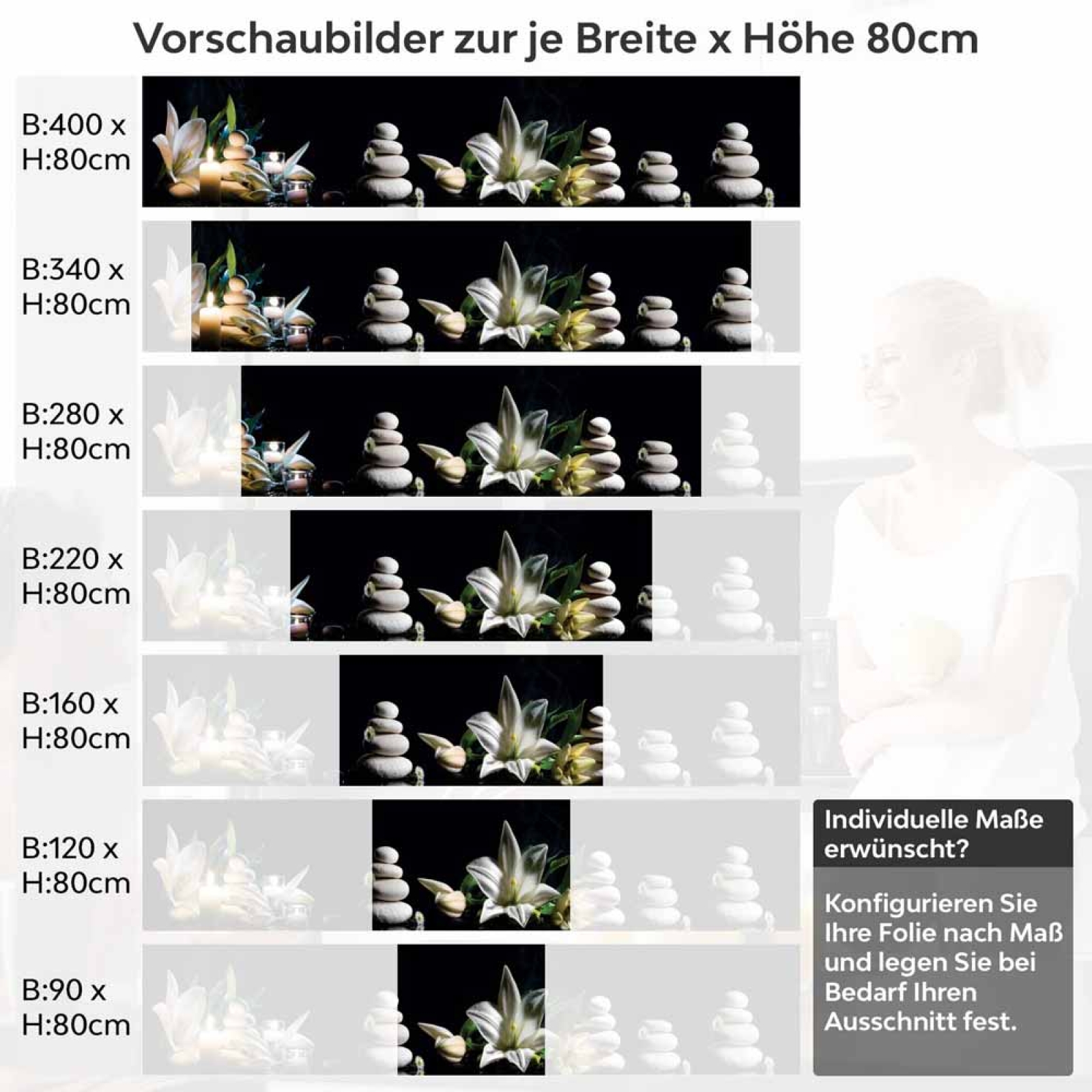 Küchenrückwand Folie asiatische Harmonie - Zen-Motiv mit Lilien Höhe 80cm