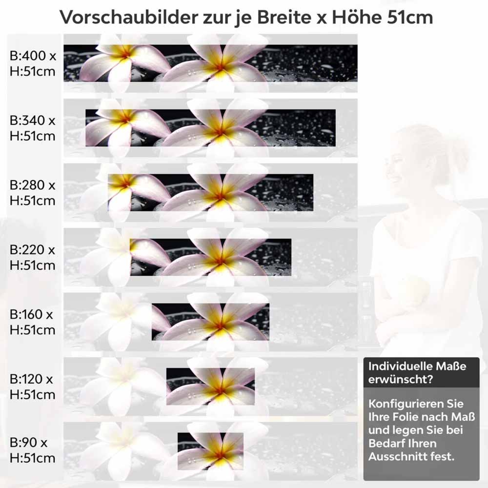 Küchenrückwand Folie Plumeria-Blüten Höhe 51cm