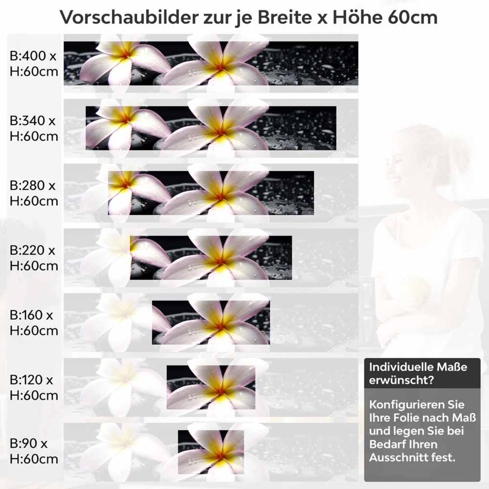 Küchenrückwand Folie Plumeria-Blüten Höhe 60cm
