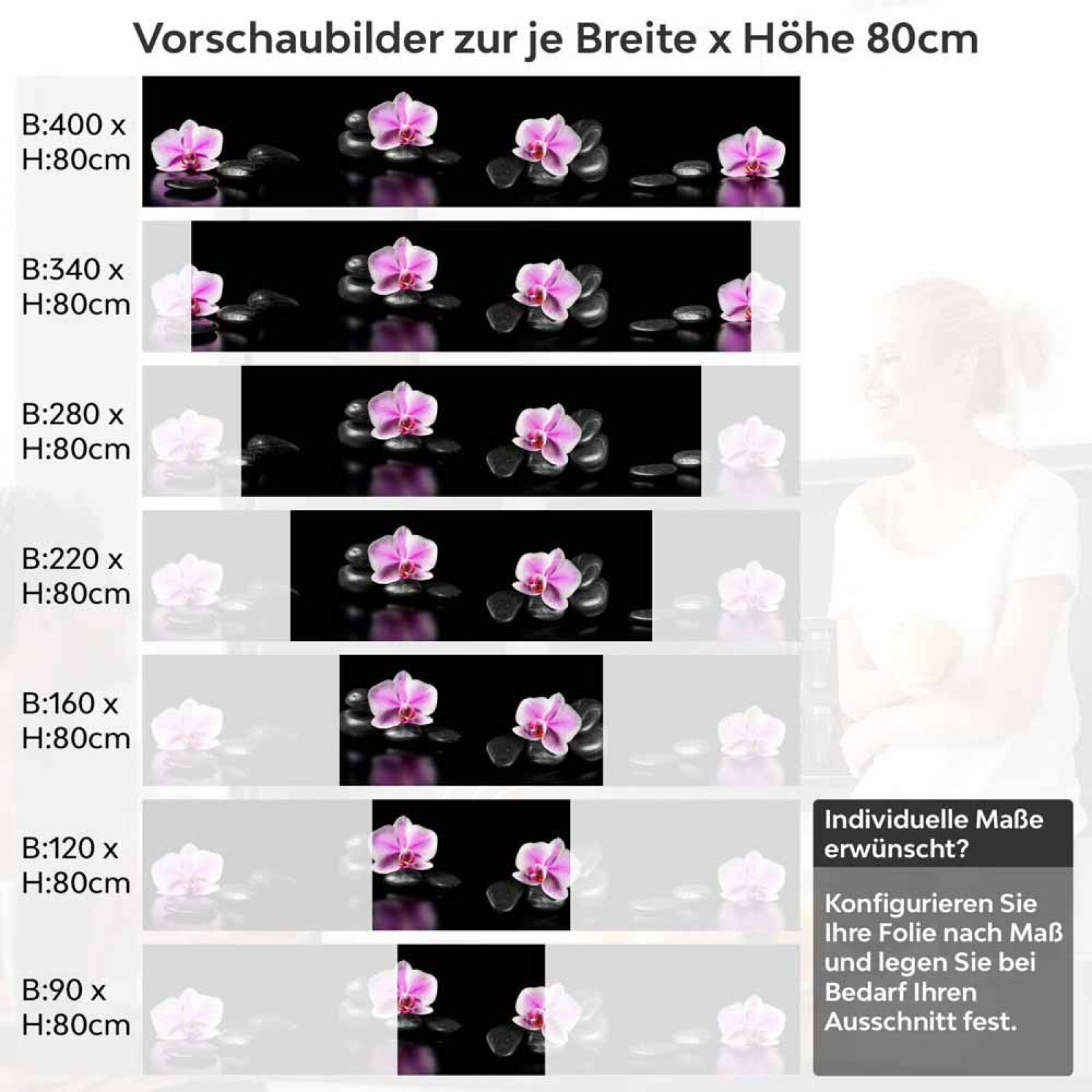 Küchenrückwand Folie Orchideenblüten in zartem Rosa-Violett Höhe 80cm