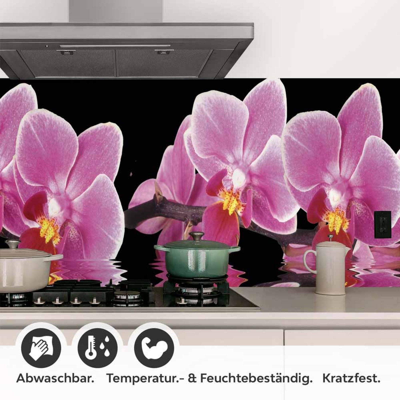 Küchenrückwand Folie Orchideen Pink - Pink auf Schwarz Detailbild 1