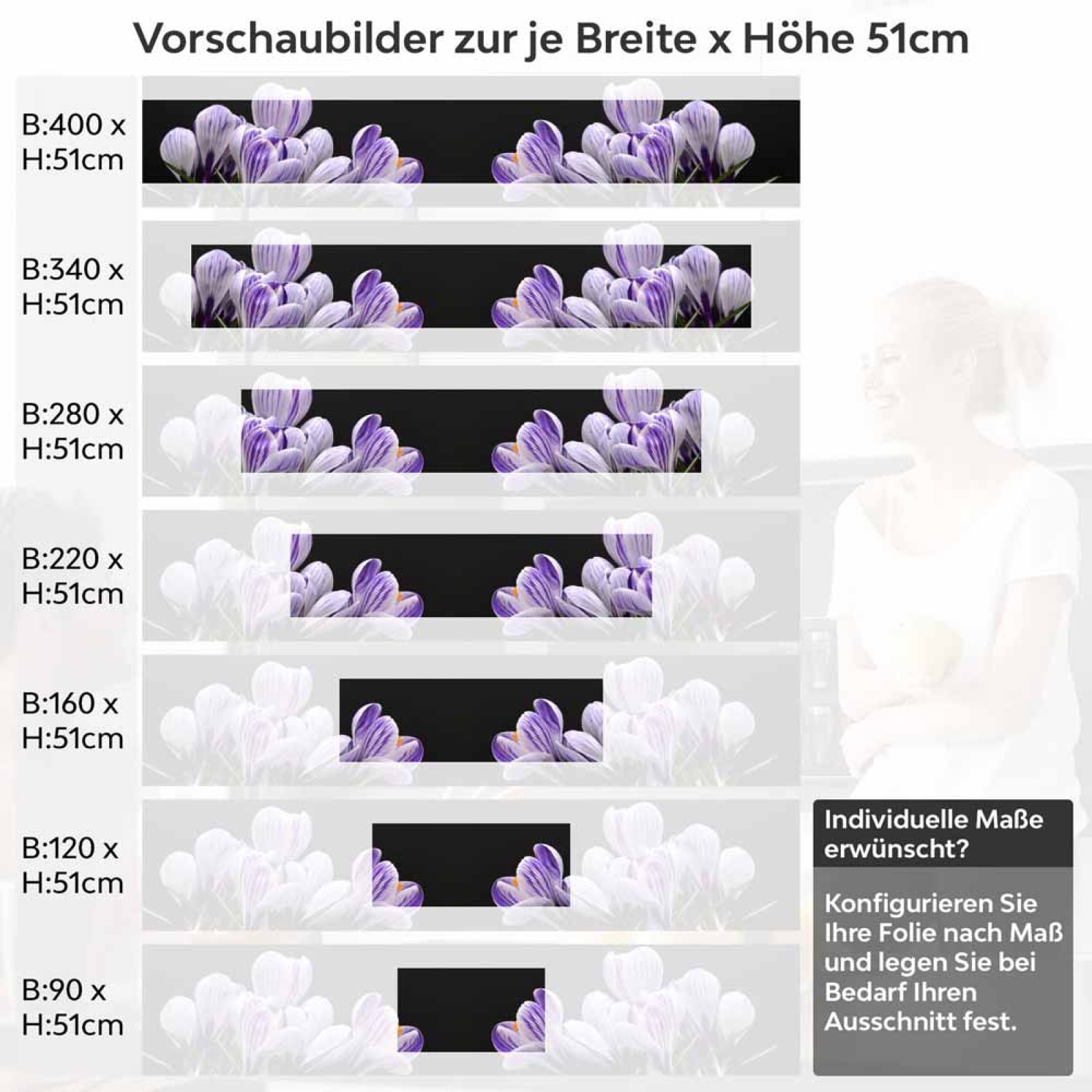 Küchenrückwand Folie Krokusblüten - edles Lila auf Schwarz Höhe 51cm