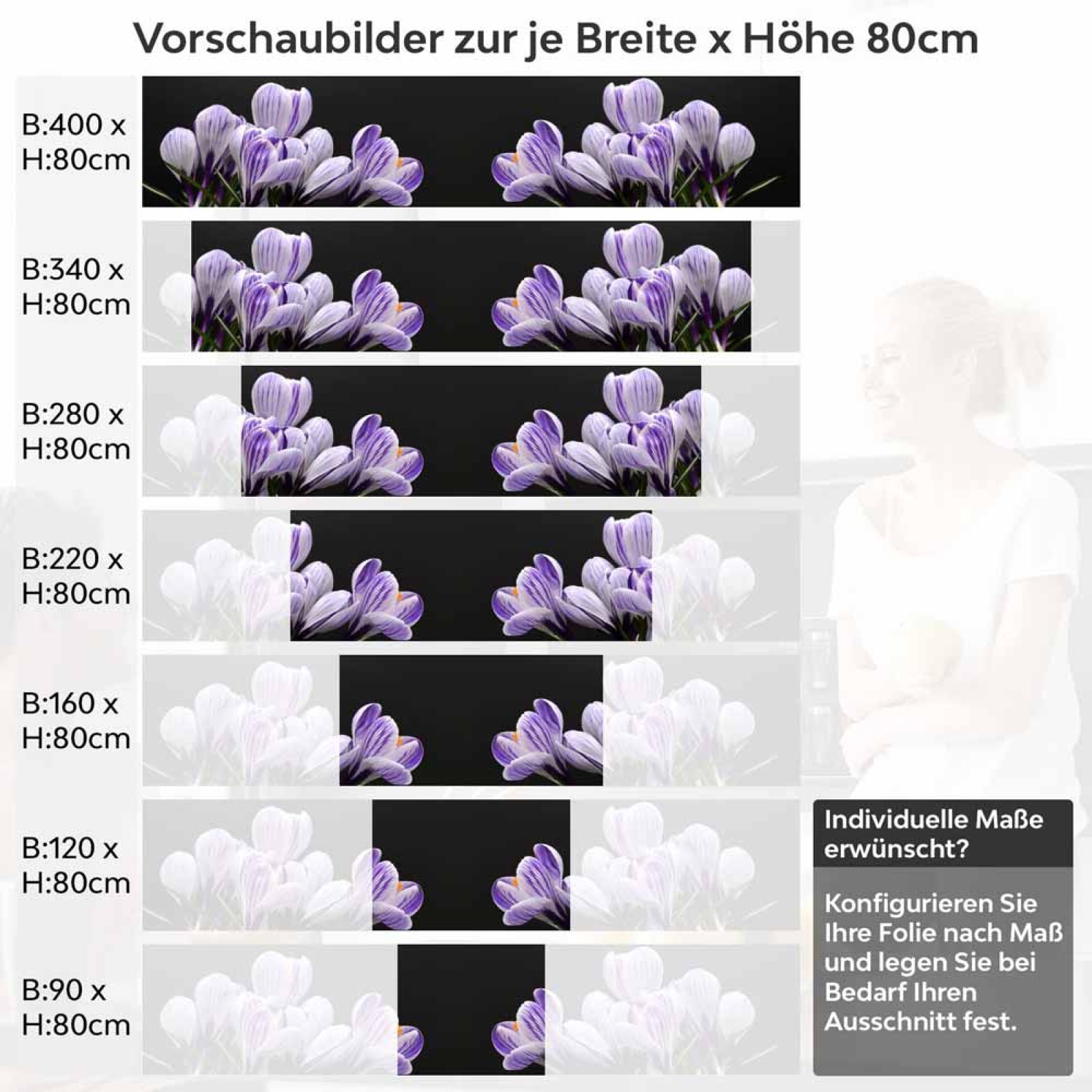 Küchenrückwand Folie Krokusblüten - edles Lila auf Schwarz Höhe 80cm