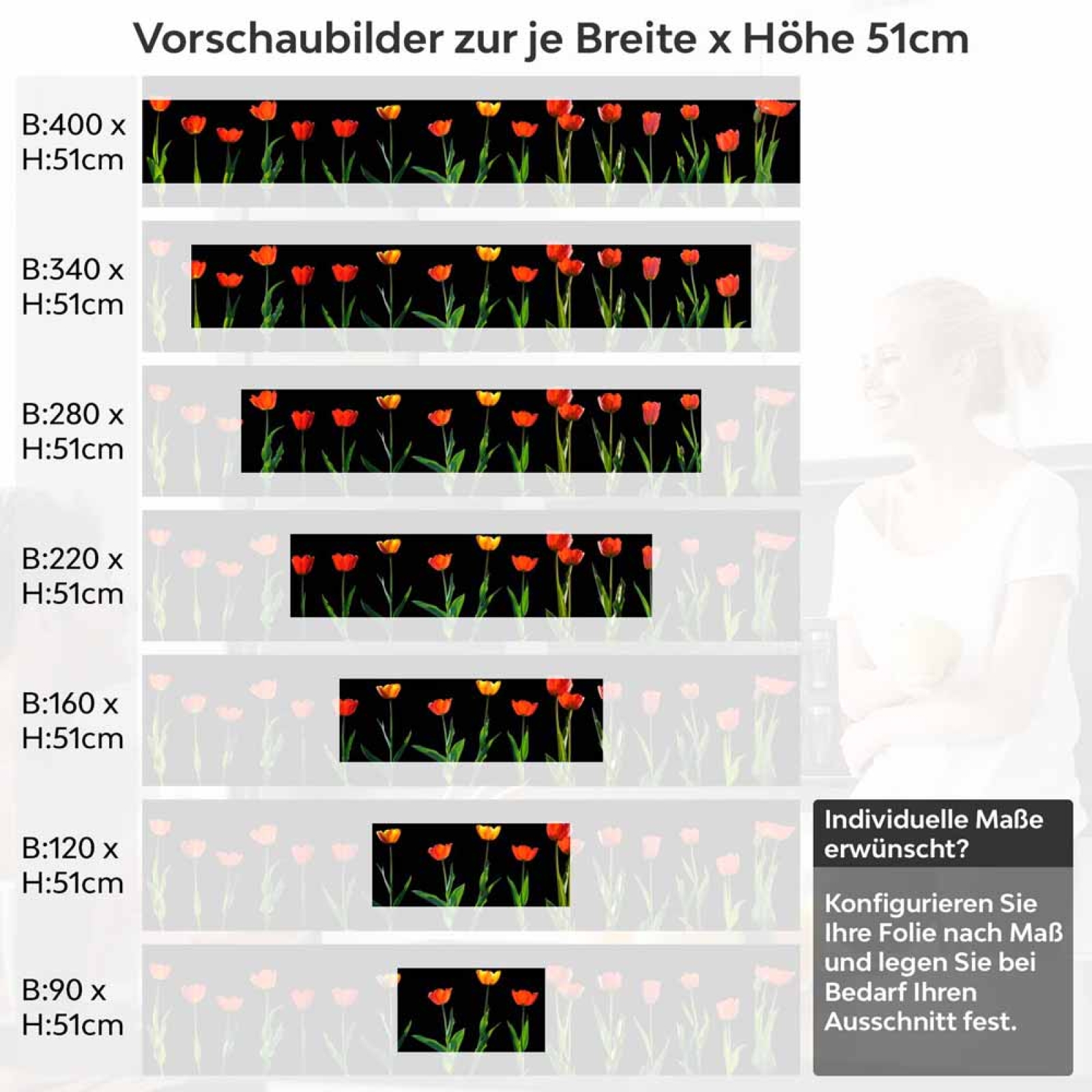 Küchenrückwand Folie rote Tulpen Höhe 51cm