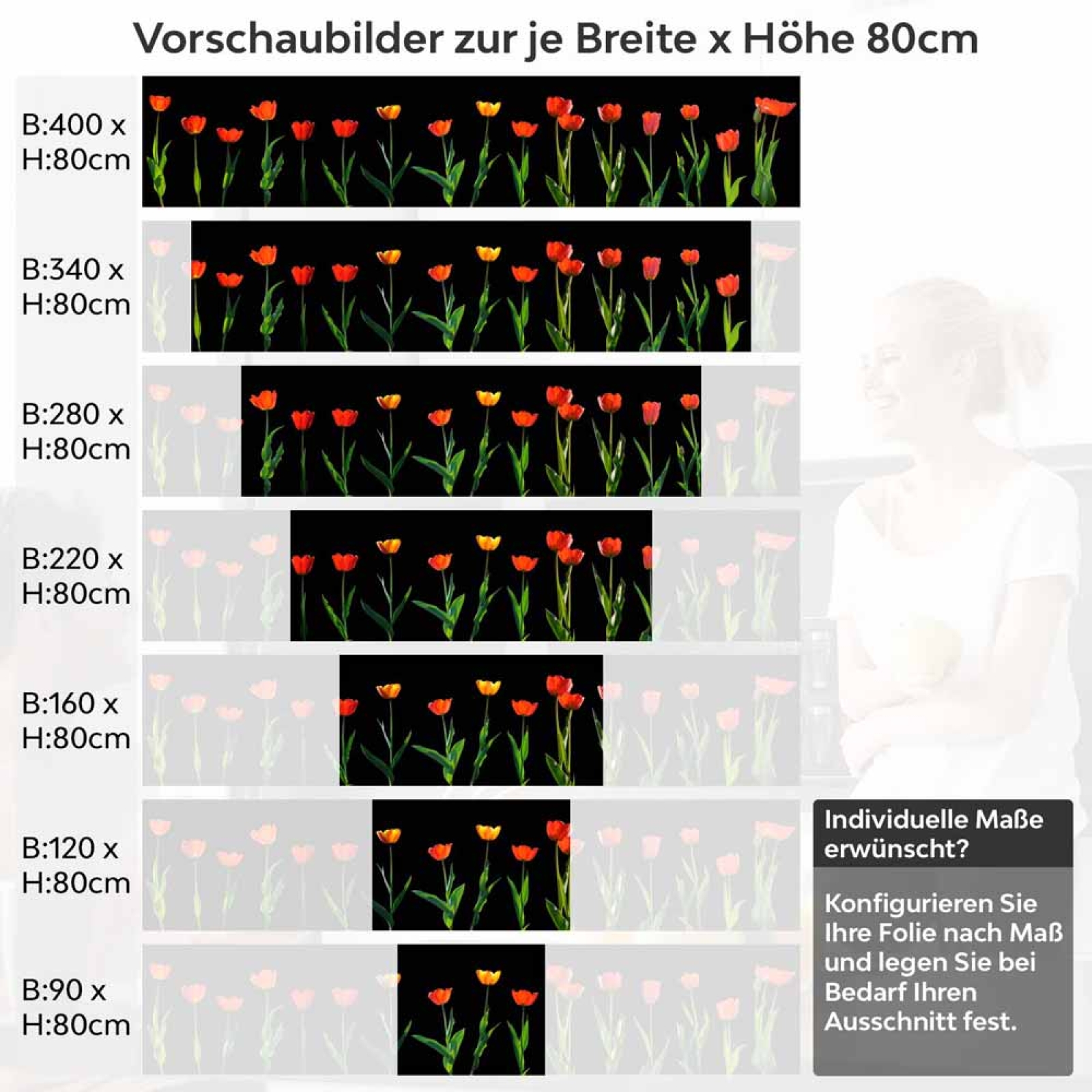 Küchenrückwand Folie rote Tulpen Höhe 80cm