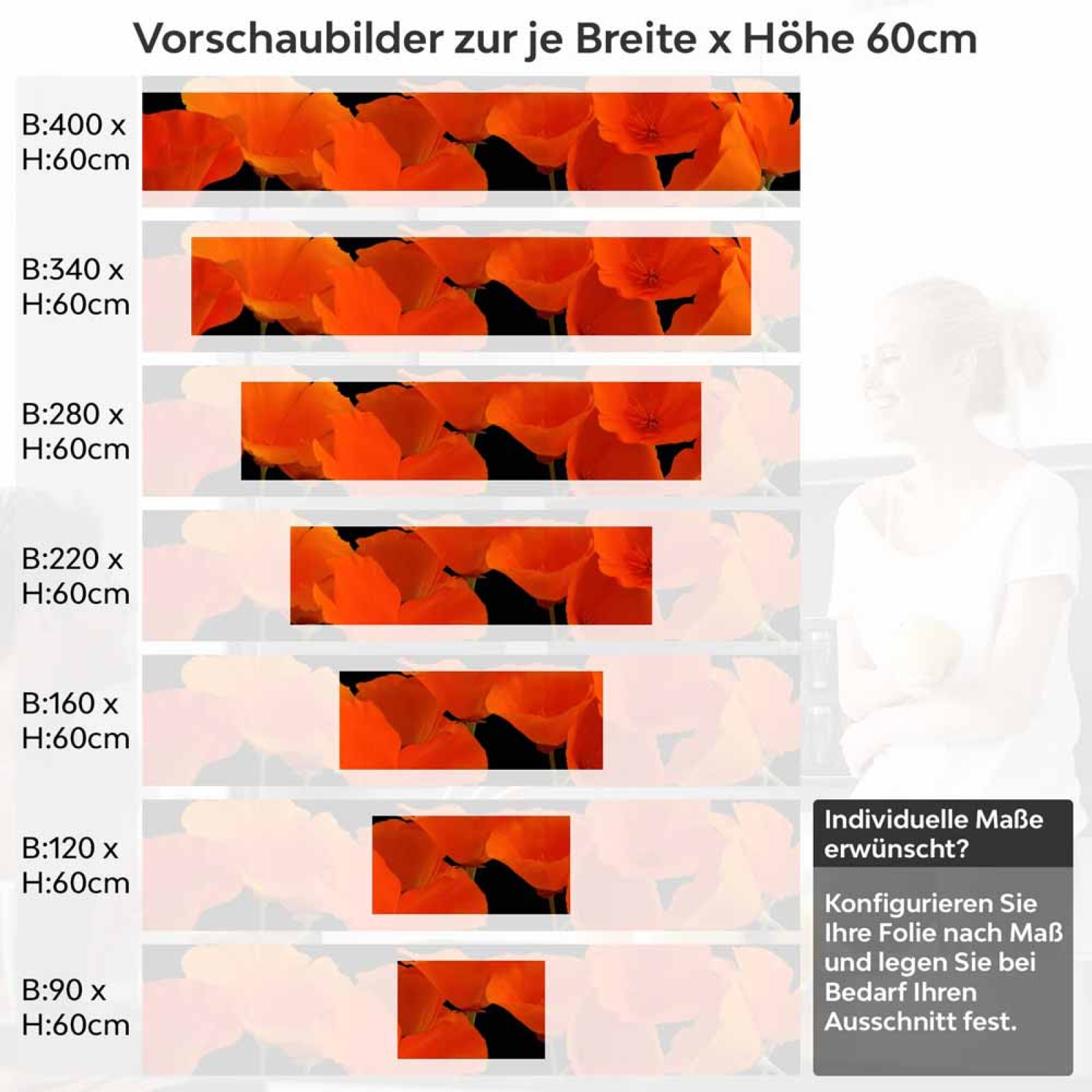Küchenrückwand Folie orange Mohnblumen Höhe 60cm