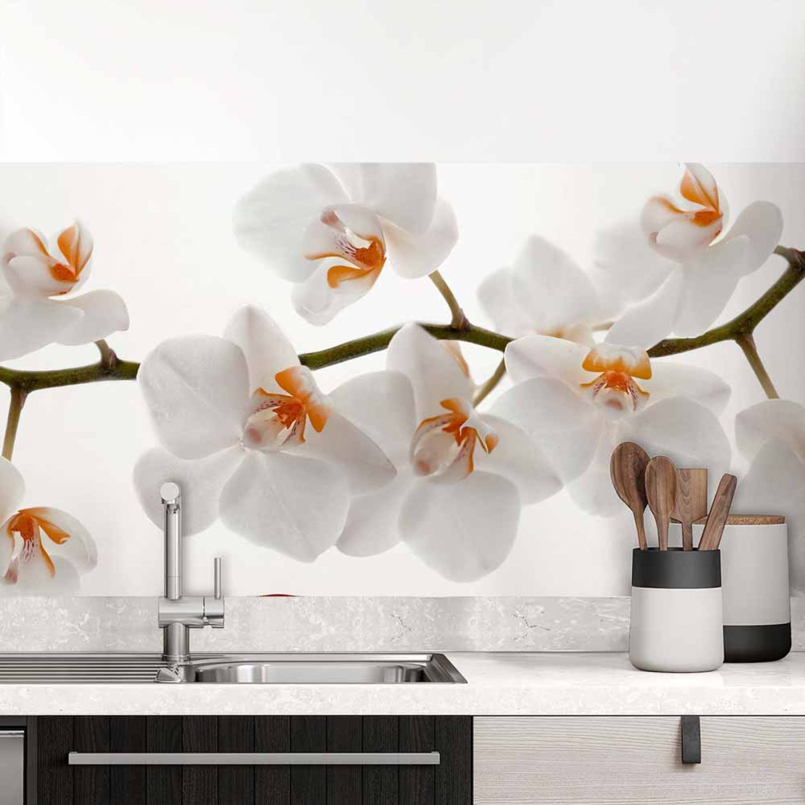 Küchenrückwand Folie Weiße Orchideen – Harmonie für Ihre Küche Hauptbild