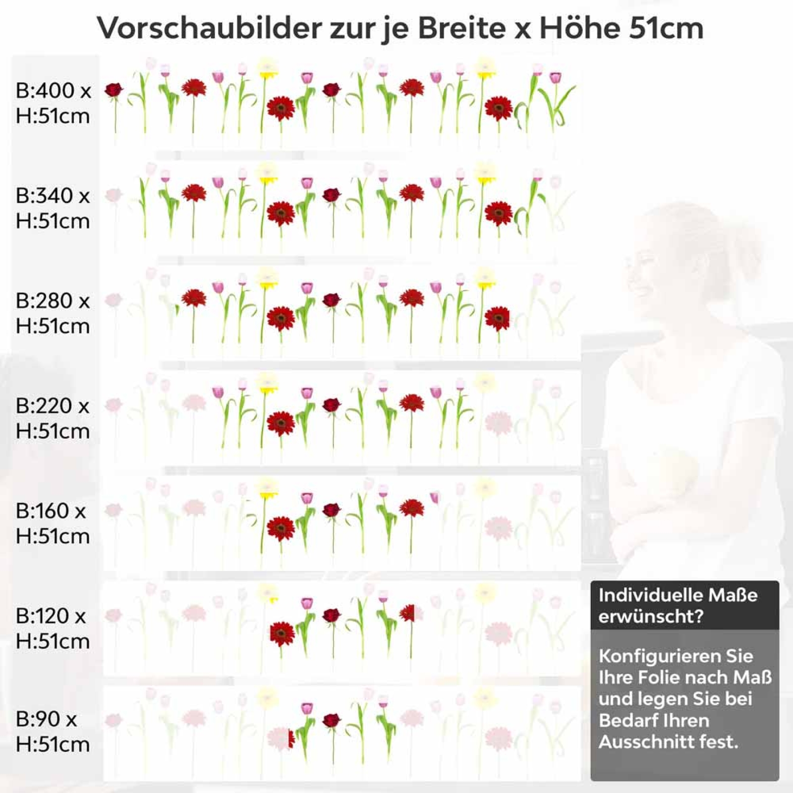 Küchenrückwand Folie bunter Blumenmix Höhe 51cm