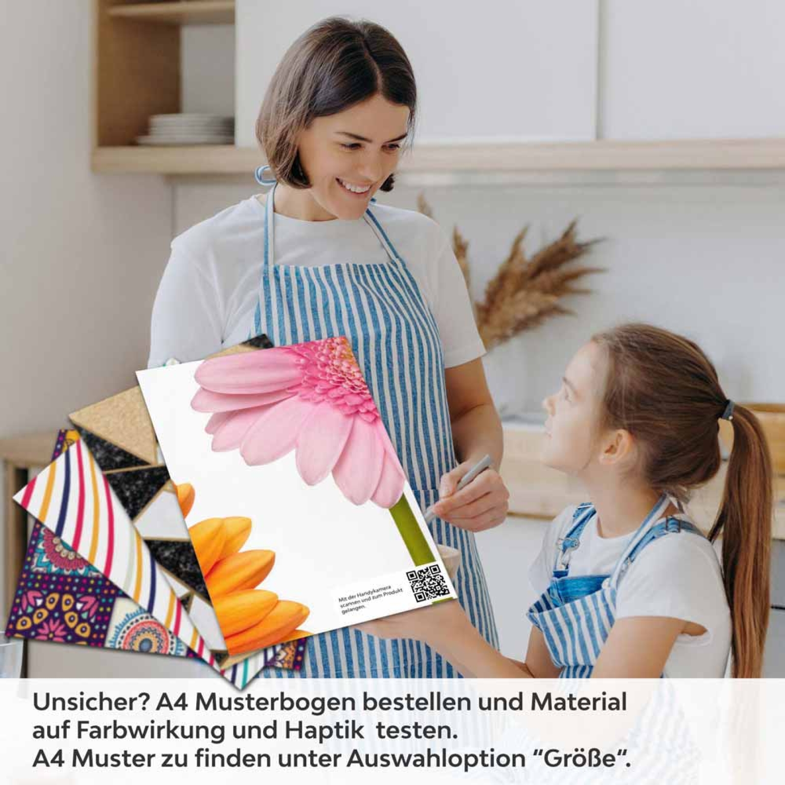 Küchenrückwand Folie Blumentraum - Fröhliche Gerbera für Ihre Küche A4 Muster