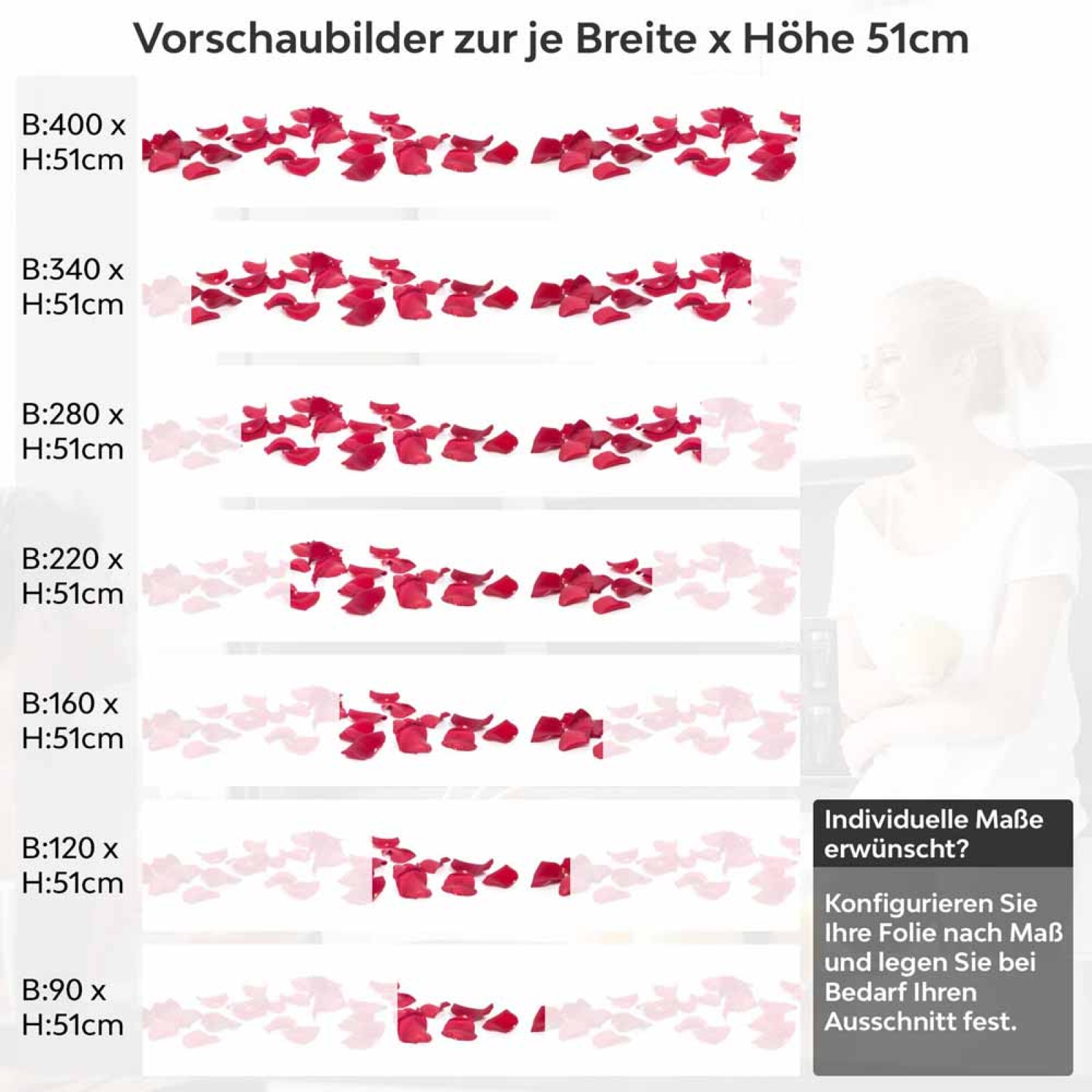Küchenrückwand Folie Rosenblätter Höhe 51cm