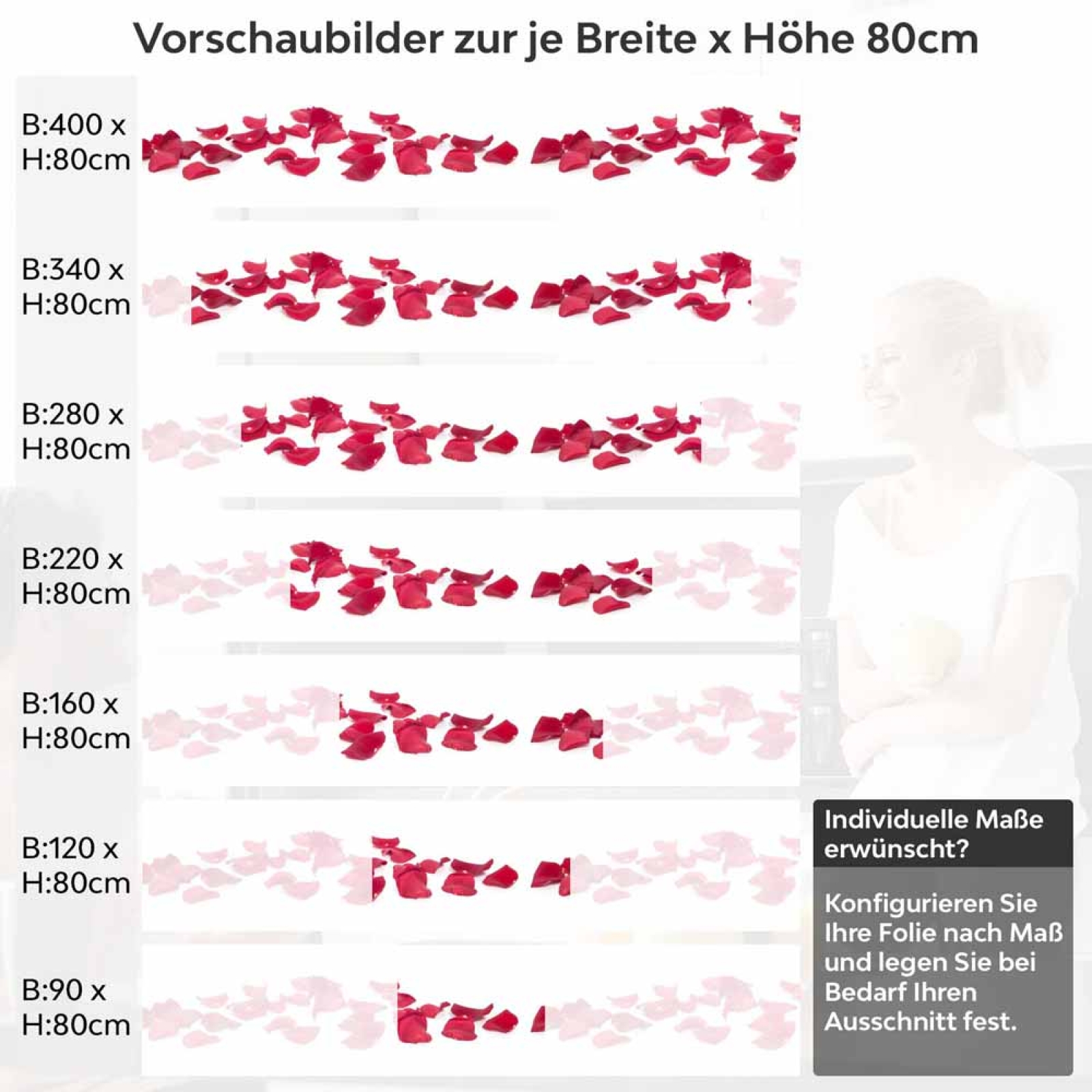 Küchenrückwand Folie Rosenblätter Höhe 80cm