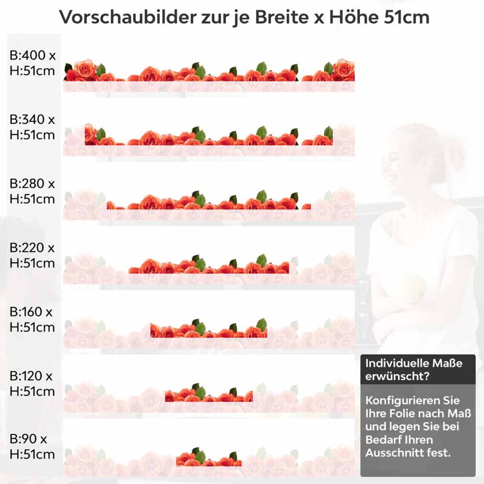 Küchenrückwand Folie Rosenoptik Höhe 51cm