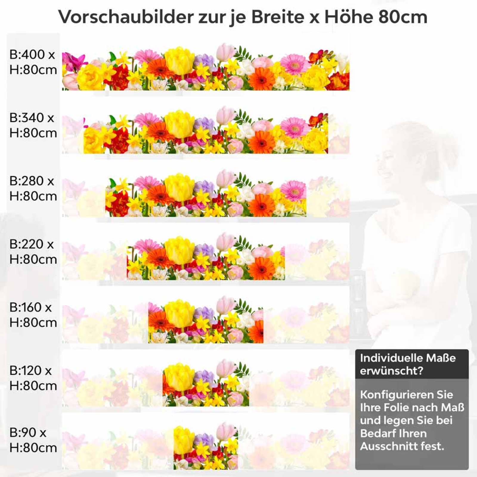 Küchenrückwand Folie Blütenmuster Höhe 80cm