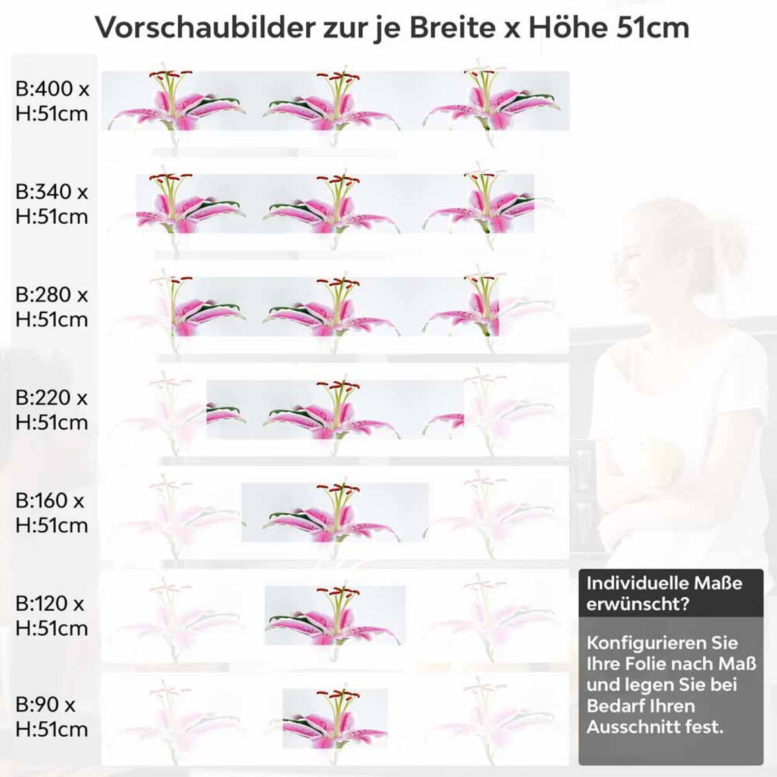 Küchenrückwand Folie rosa Lilie Höhe 51cm
