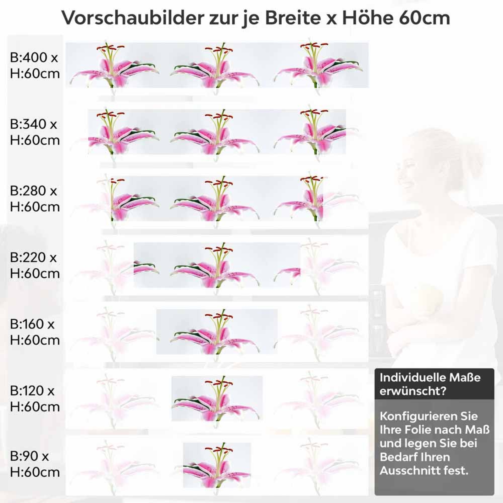 Küchenrückwand Folie rosa Lilie Höhe 60cm