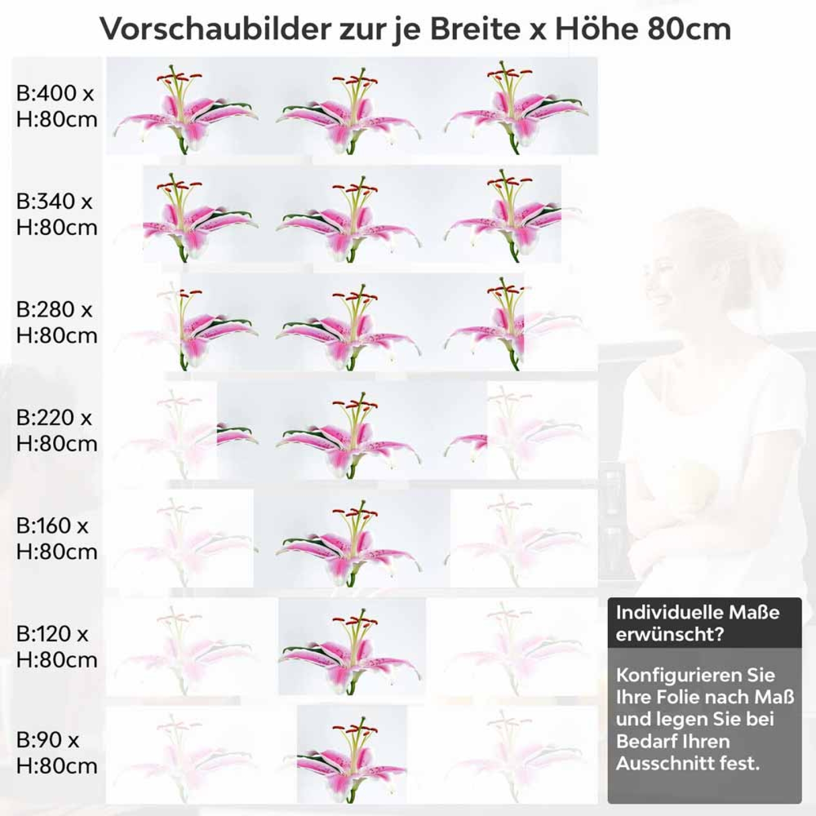 Küchenrückwand Folie rosa Lilie Höhe 80cm