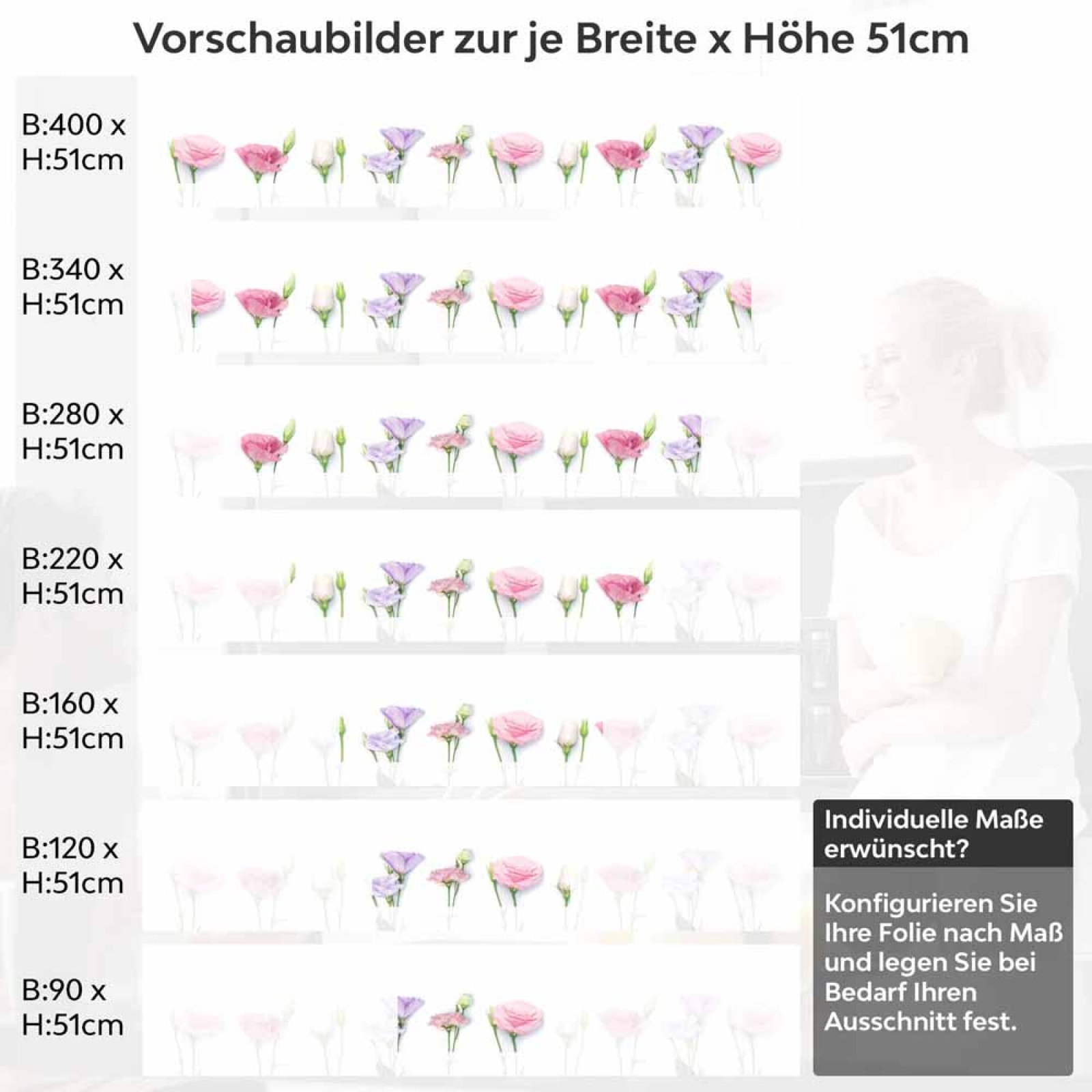 Küchenrückwand Folie Blütentraum - Pastellfarben, die verzaubern Höhe 51cm