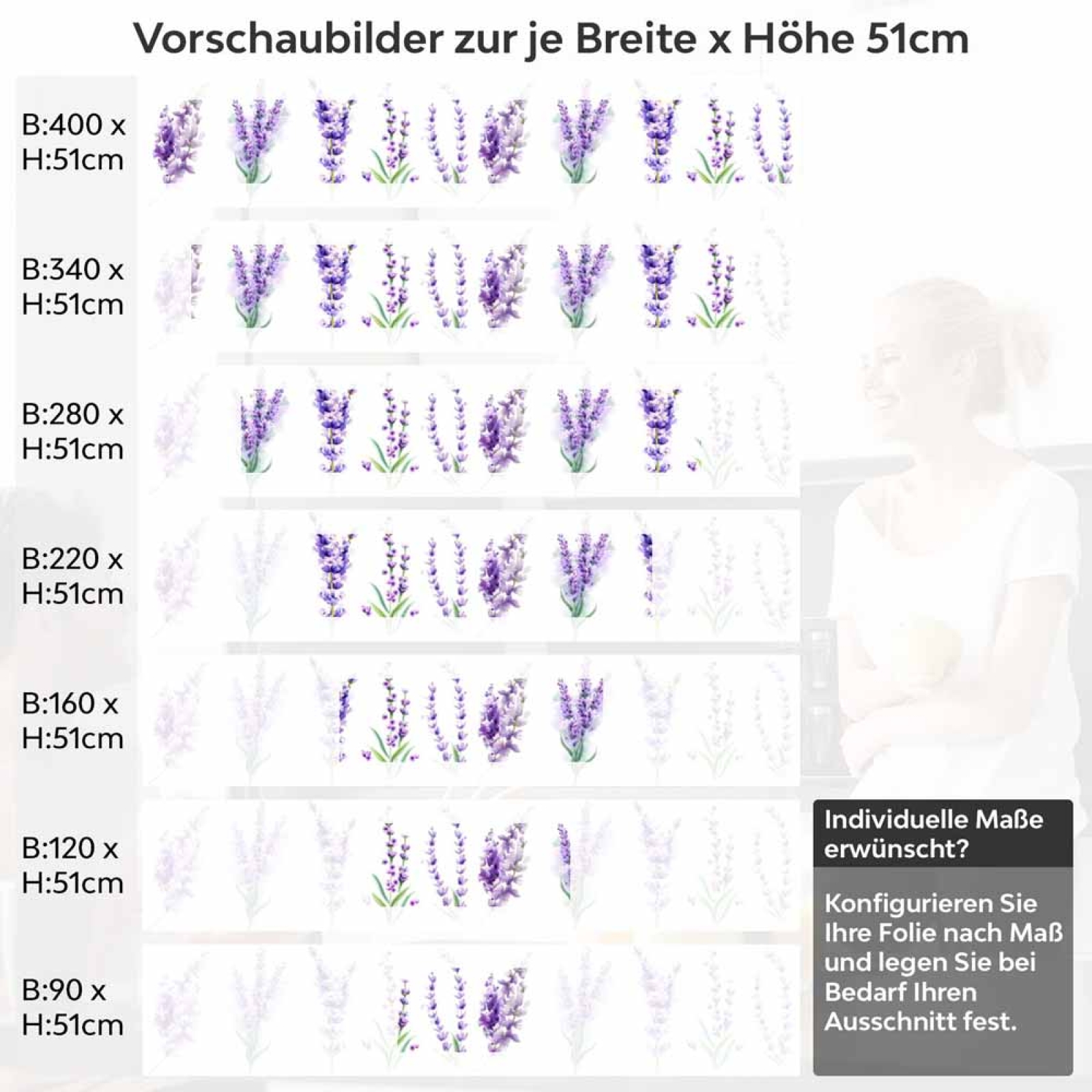 Küchenrückwand Folie Aquarell Lavendel Höhe 51cm