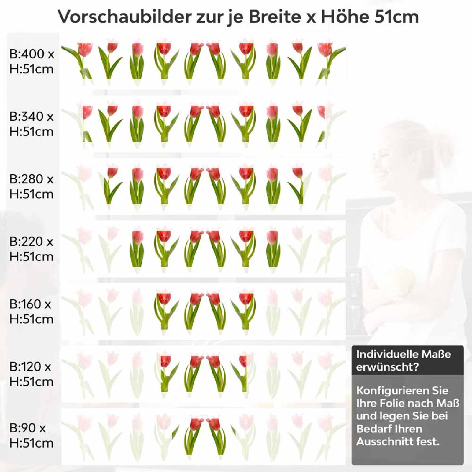 Küchenrückwand Folie Tulpenblüten Höhe 51cm