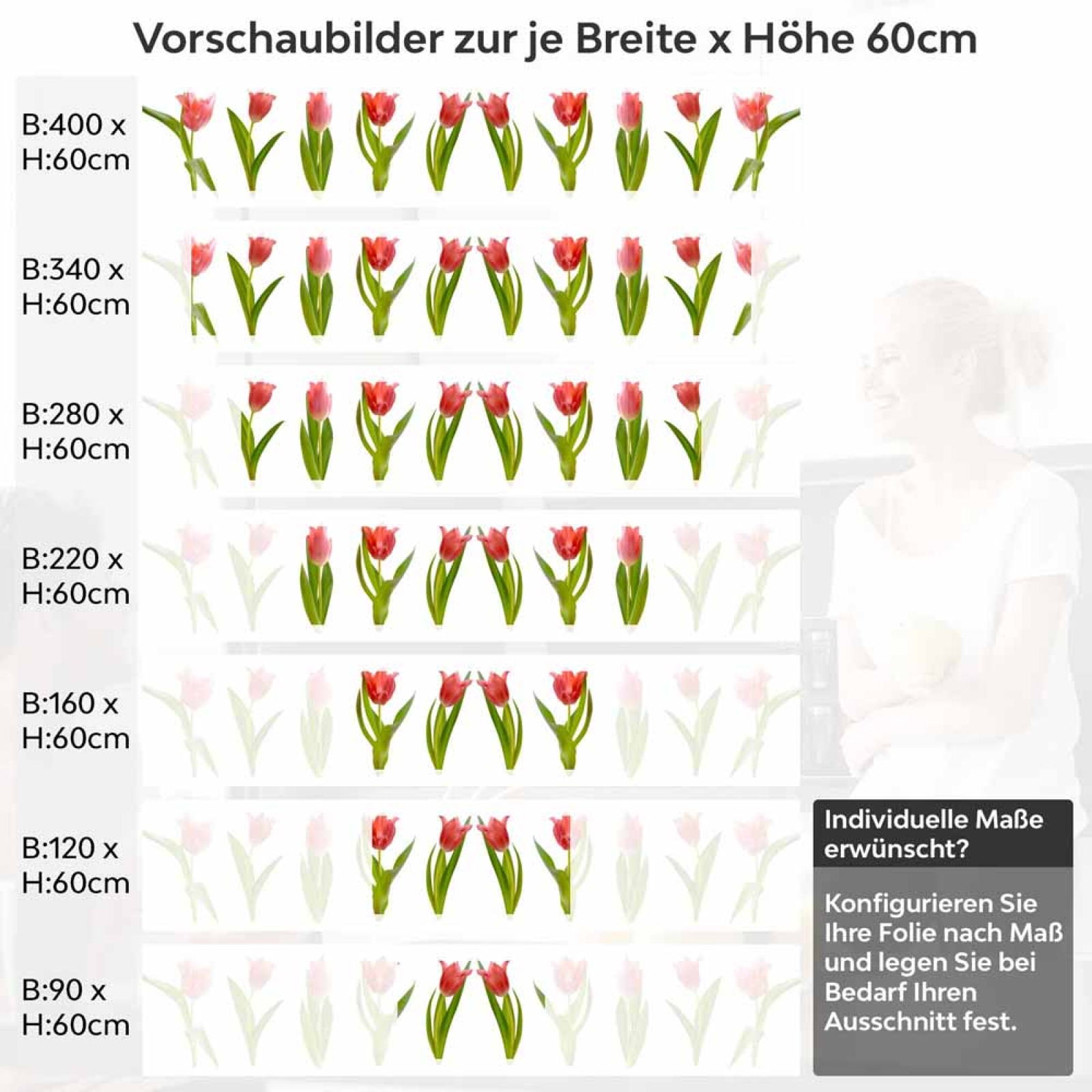 Küchenrückwand Folie Tulpenblüten Höhe 60cm