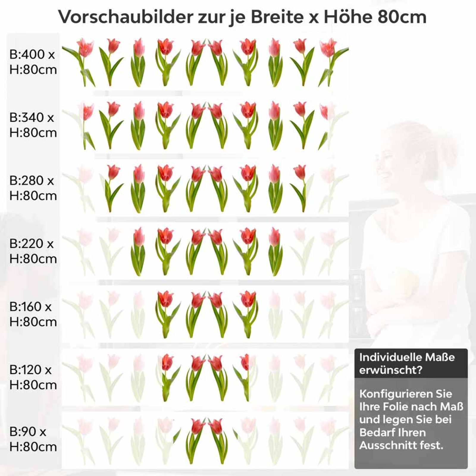 Küchenrückwand Folie Tulpenblüten Höhe 80cm