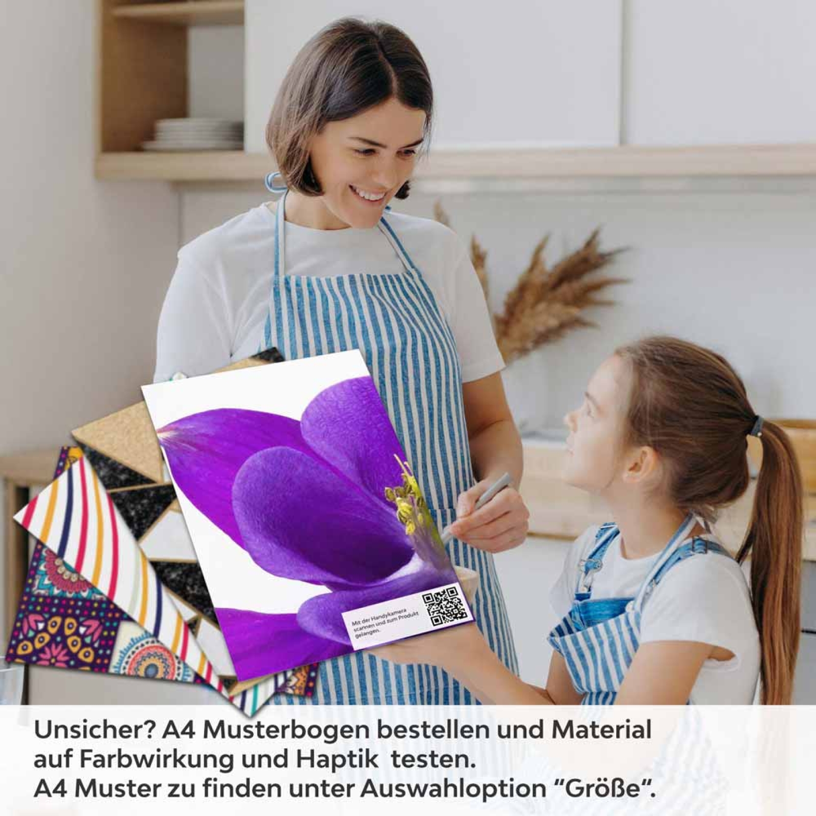 Küchenrückwand Folie farbige Blüten A4 Muster