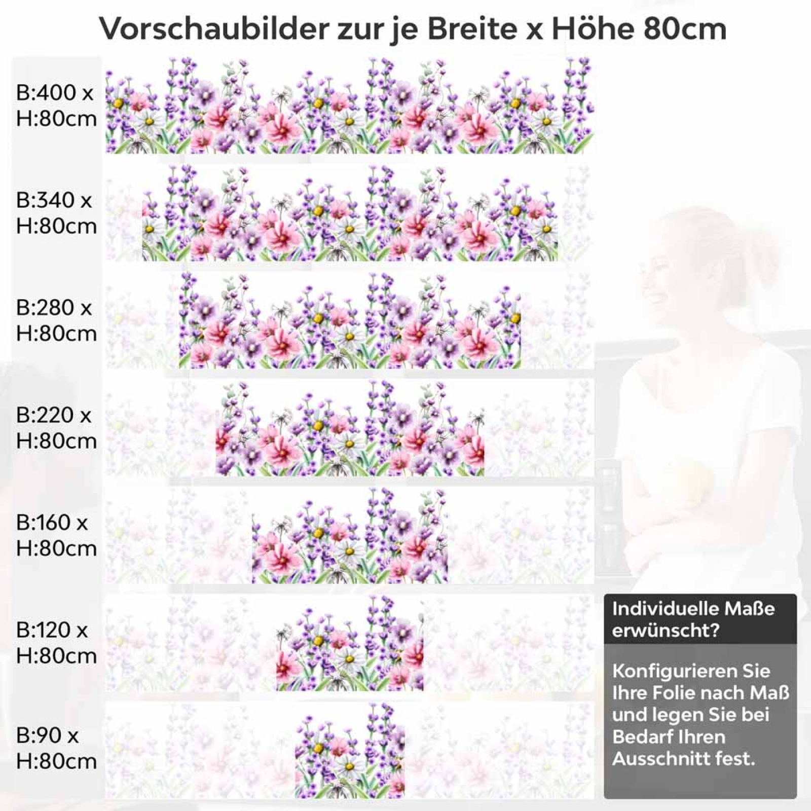 Küchenrückwand Folie Aquarell-Blumen - Stilvolle Akzente in zarten Pastelltönen Höhe 80cm