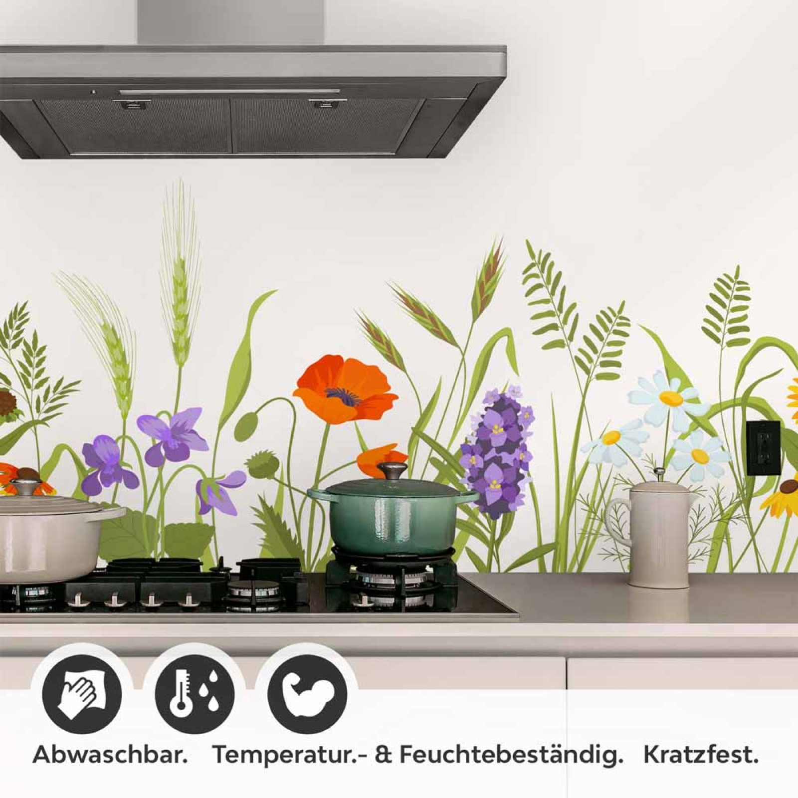 Küchenrückwand Folie Naturwiese - Zeitloses Design mit Gräsern und Blumen Detailbild 1