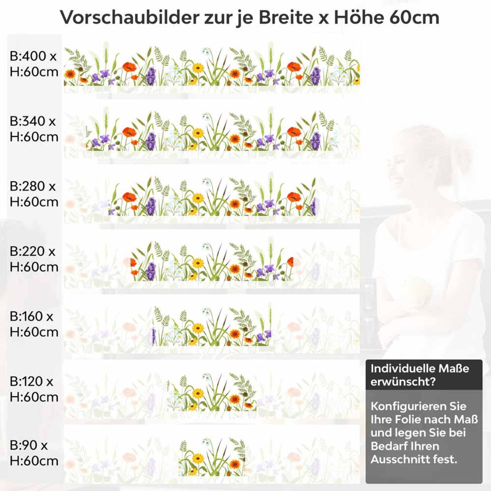 Küchenrückwand Folie Naturwiese - Zeitloses Design mit Gräsern und Blumen Höhe 60cm