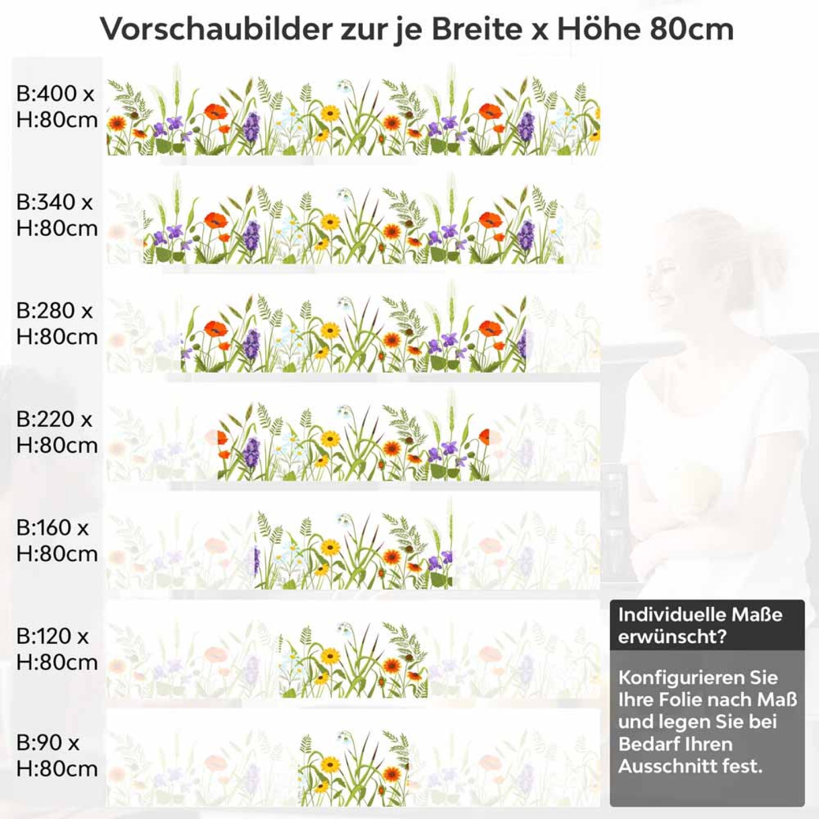 Küchenrückwand Folie Naturwiese - Zeitloses Design mit Gräsern und Blumen Höhe 80cm