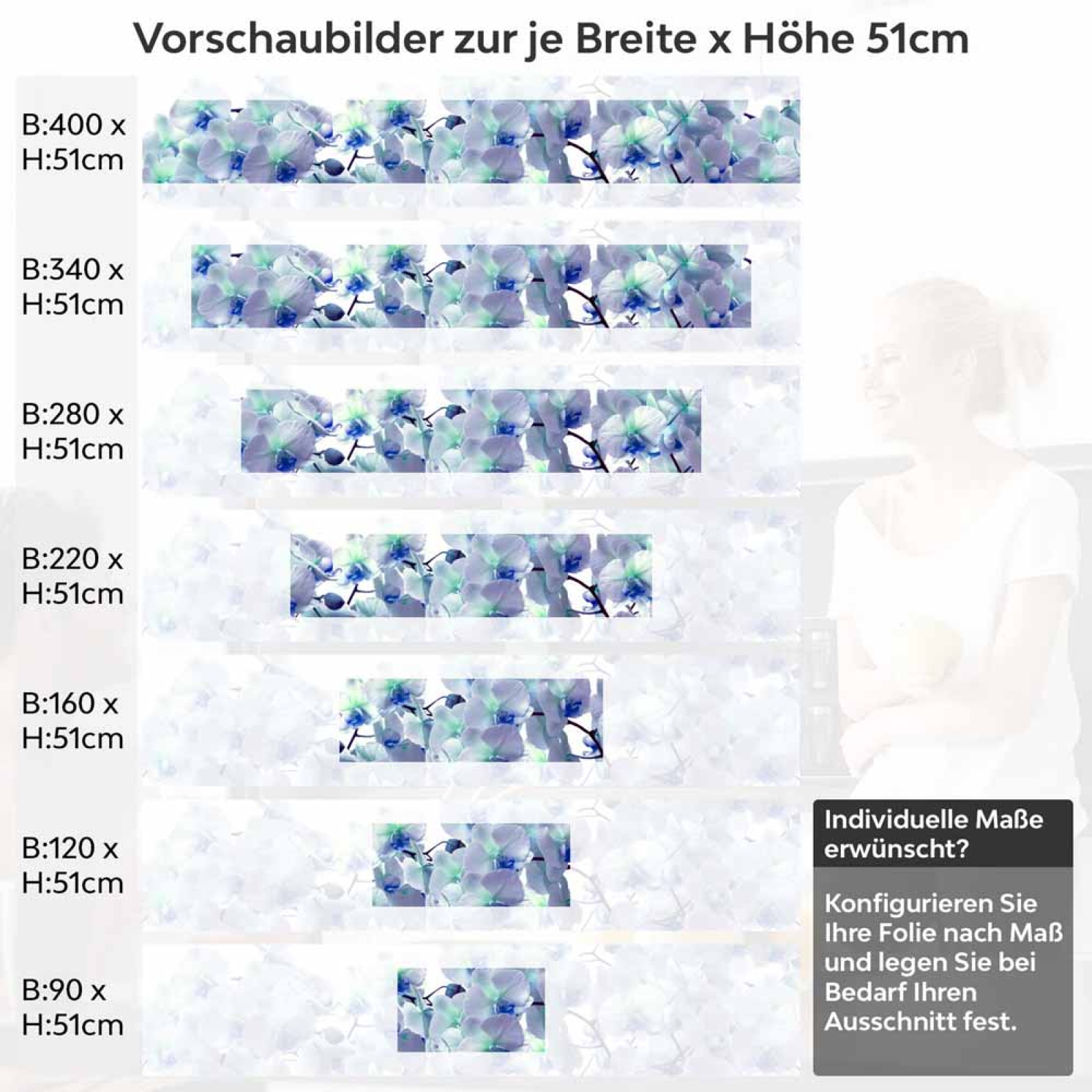 Küchenrückwand Folie Orchideenpracht Höhe 51cm