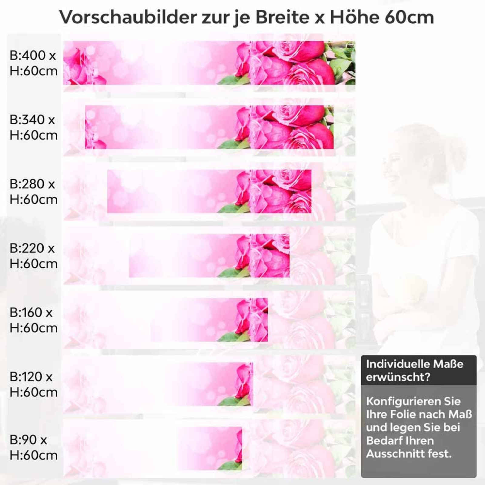 Küchenrückwand Folie pinke Rosen Höhe 60cm