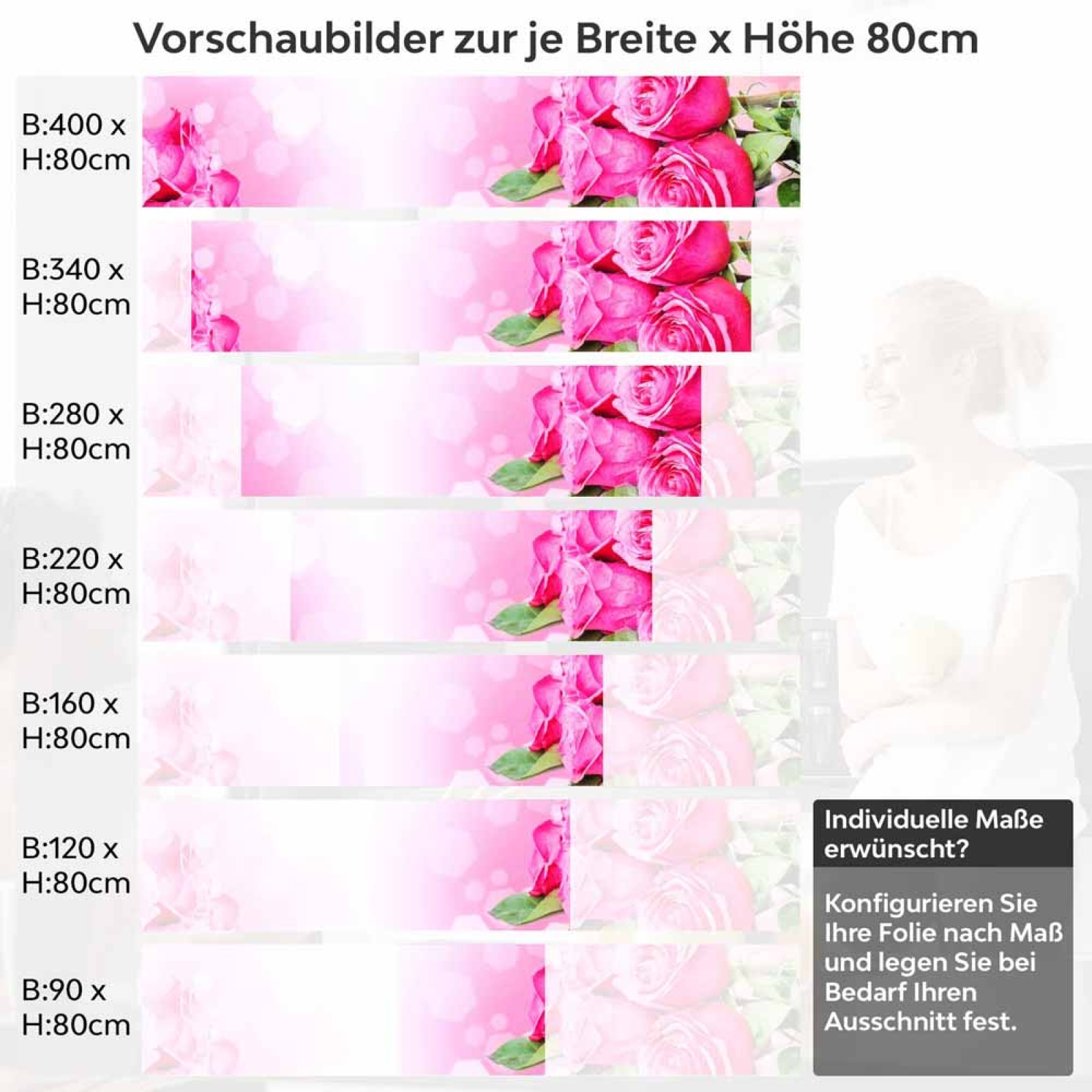 Küchenrückwand Folie pinke Rosen Höhe 80cm