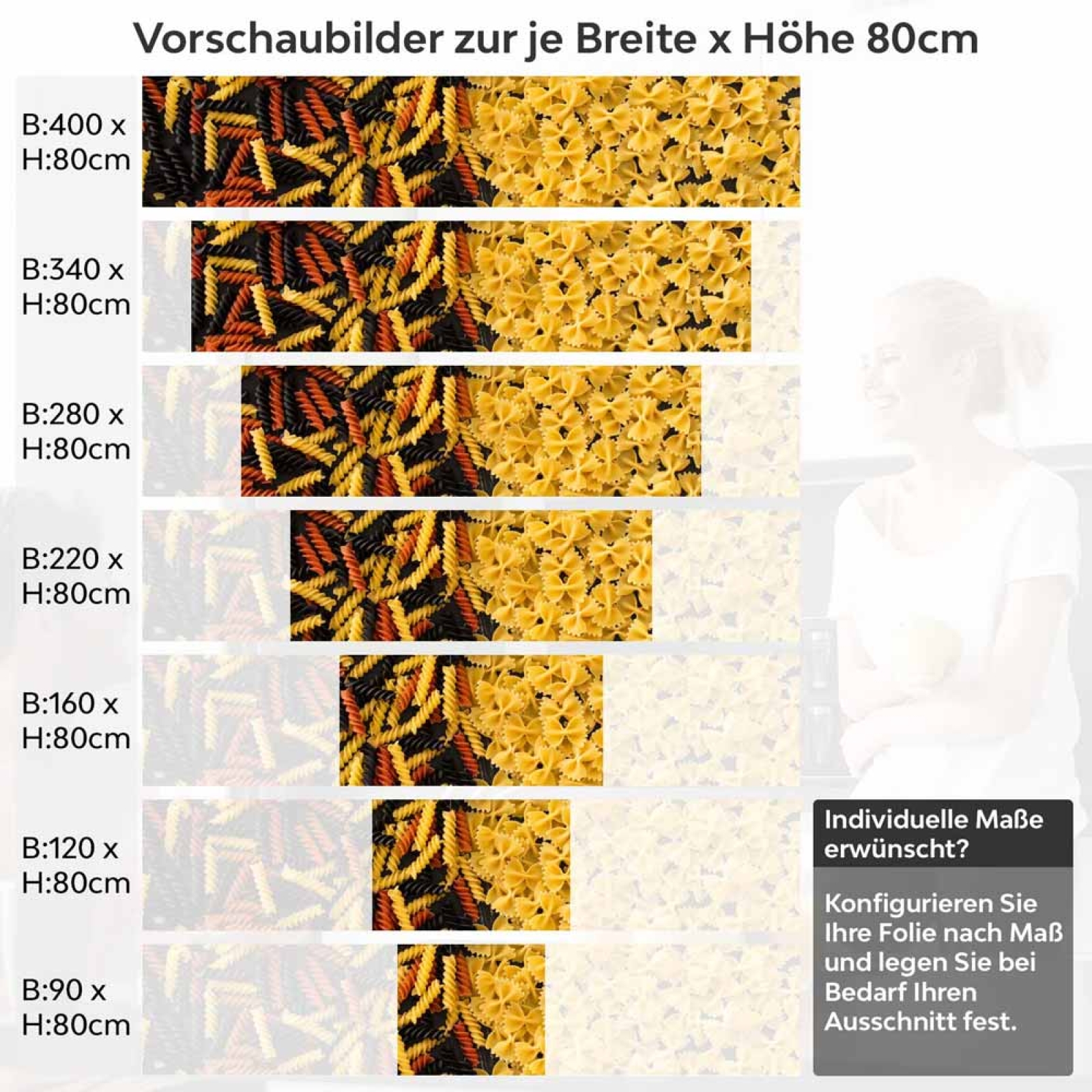 Küchenrückwand Folie Bunte Pasta - Italienisches Flair für Ihre Küche Höhe 80cm