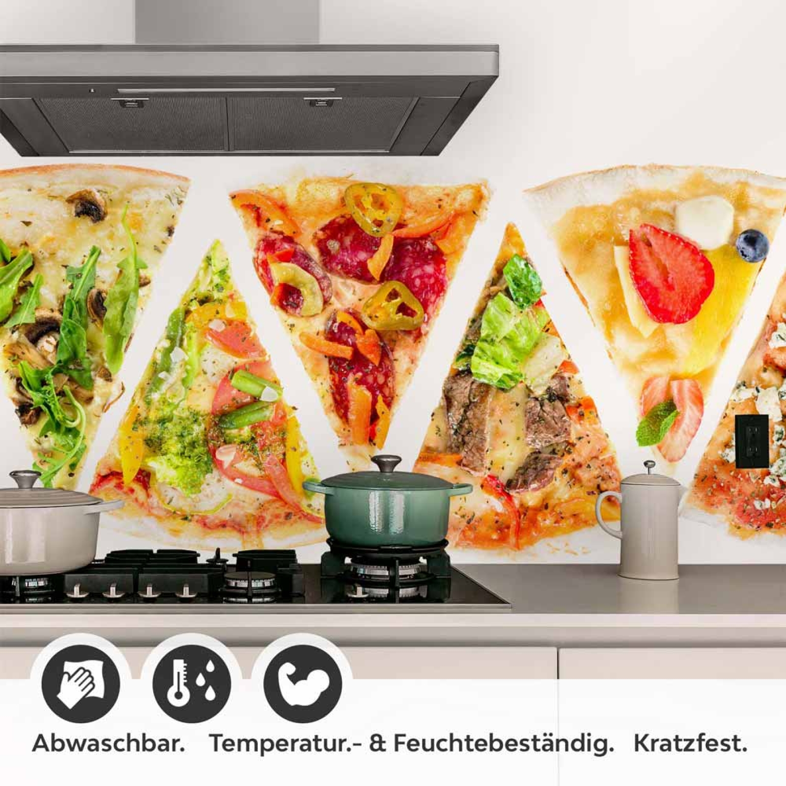 Küchenrückwand Folie Pizzagenuss - Viva Italia Bunte Pizza-Motive Detailbild 1