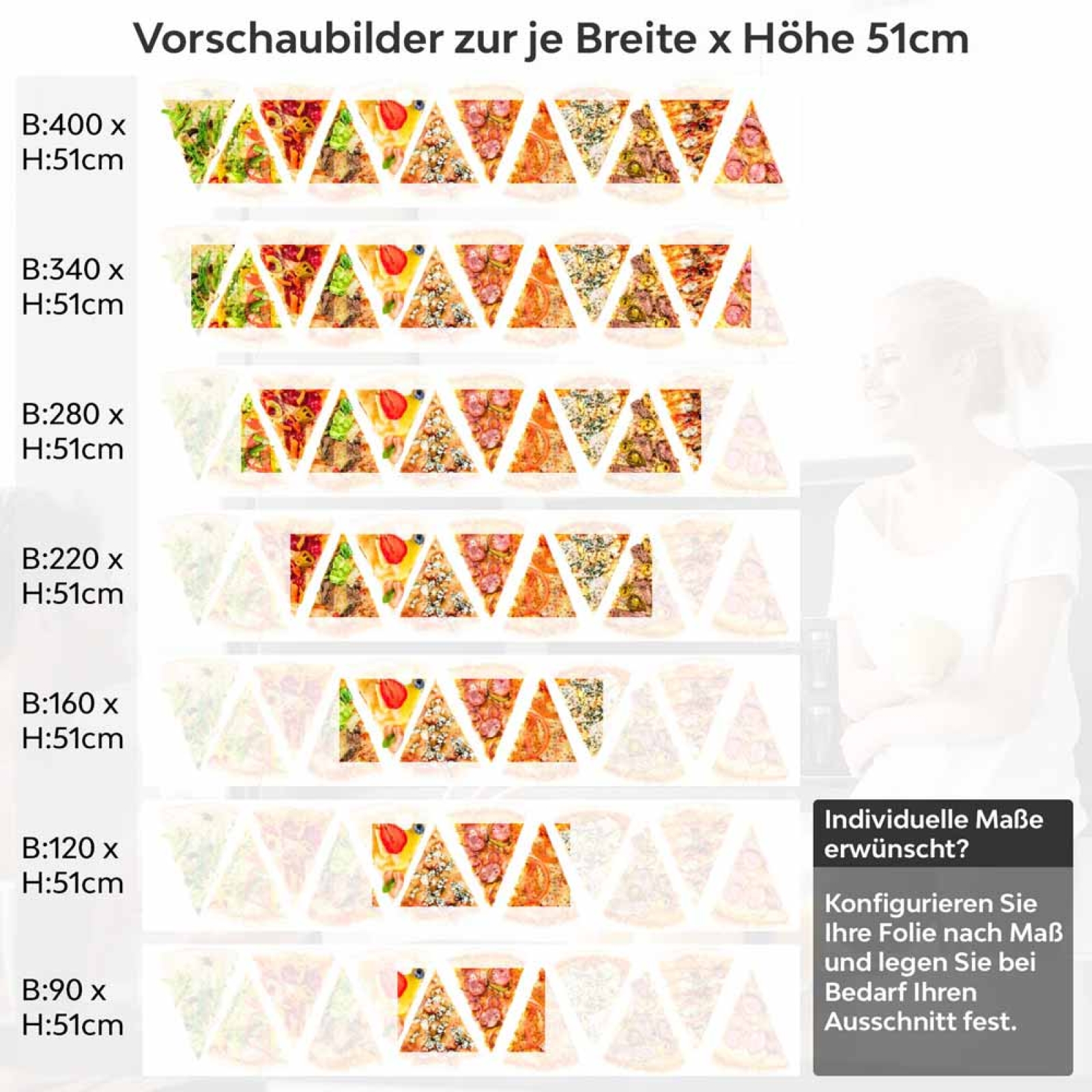 Küchenrückwand Folie Pizzagenuss - Viva Italia Bunte Pizza-Motive Höhe 51cm