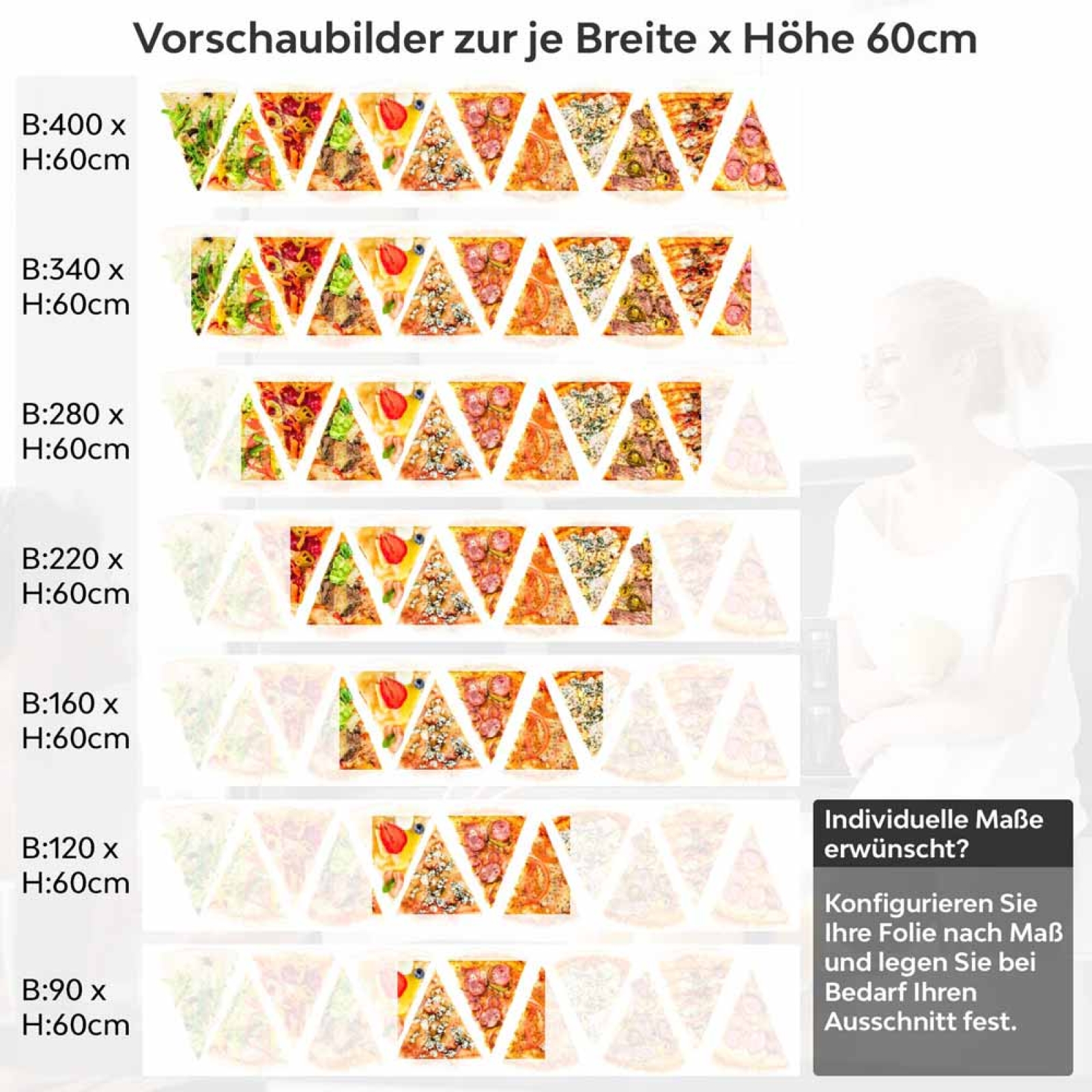 Küchenrückwand Folie Pizzagenuss - Viva Italia Bunte Pizza-Motive Höhe 60cm