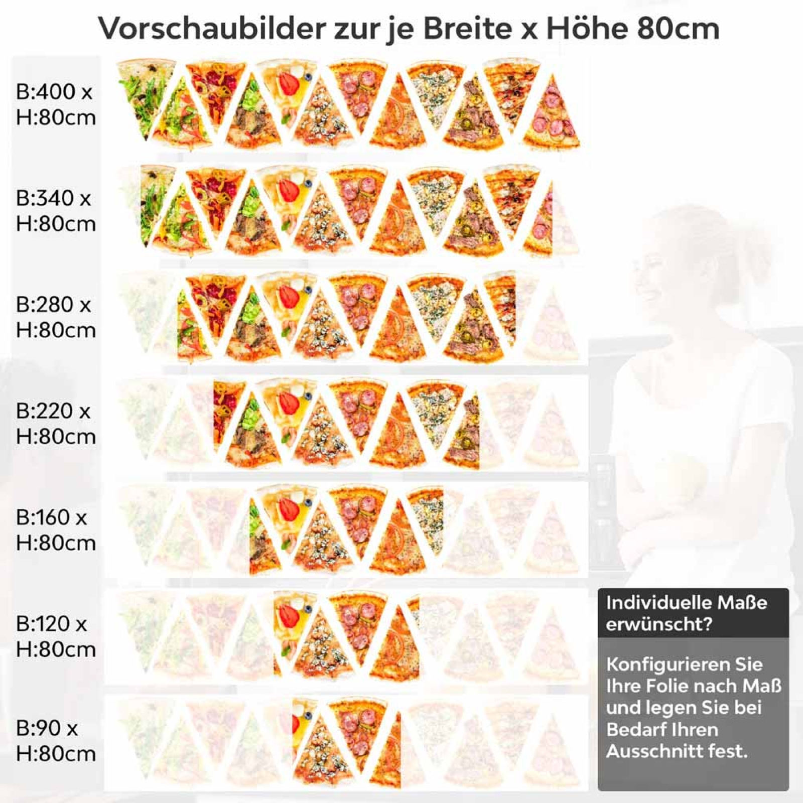 Küchenrückwand Folie Pizzagenuss - Viva Italia Bunte Pizza-Motive Höhe 80cm