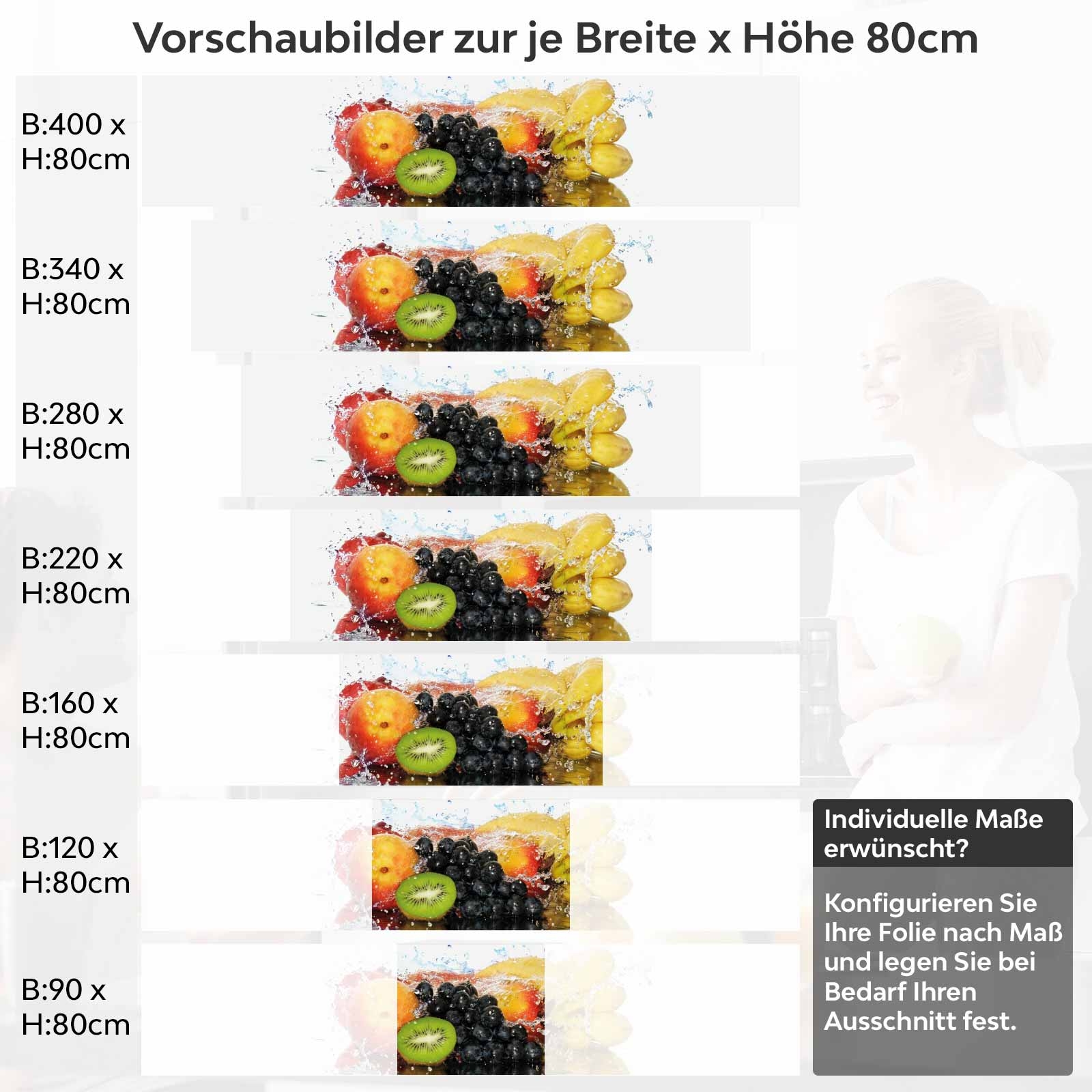 Küchenrückwand Folie Obstkorb Variantenauswahl Vorschaubild Höhe 80cm