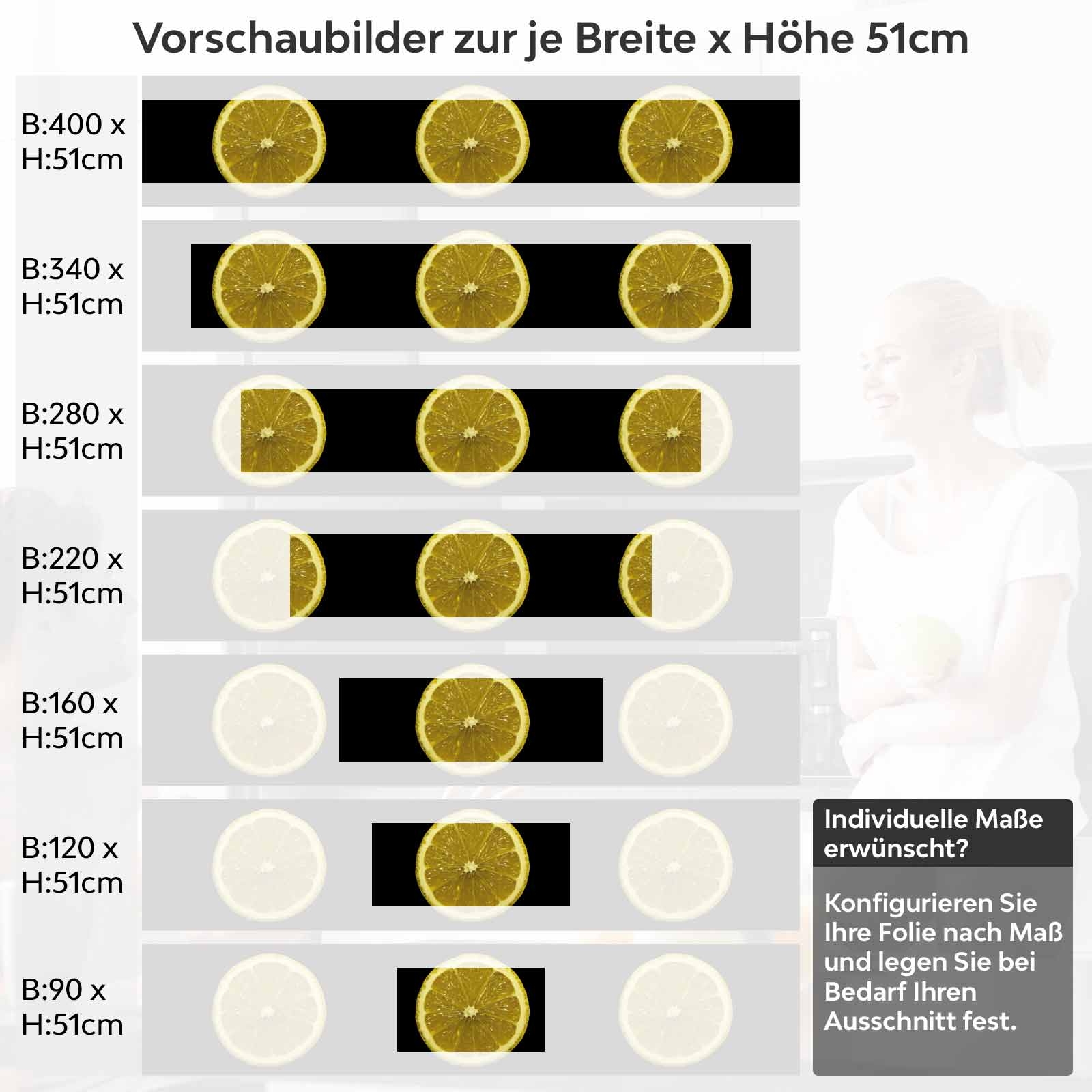 Küchenrückwand Folie Zitronenscheiben - Schwarz-Gelber Hingucker Höhe 51cm